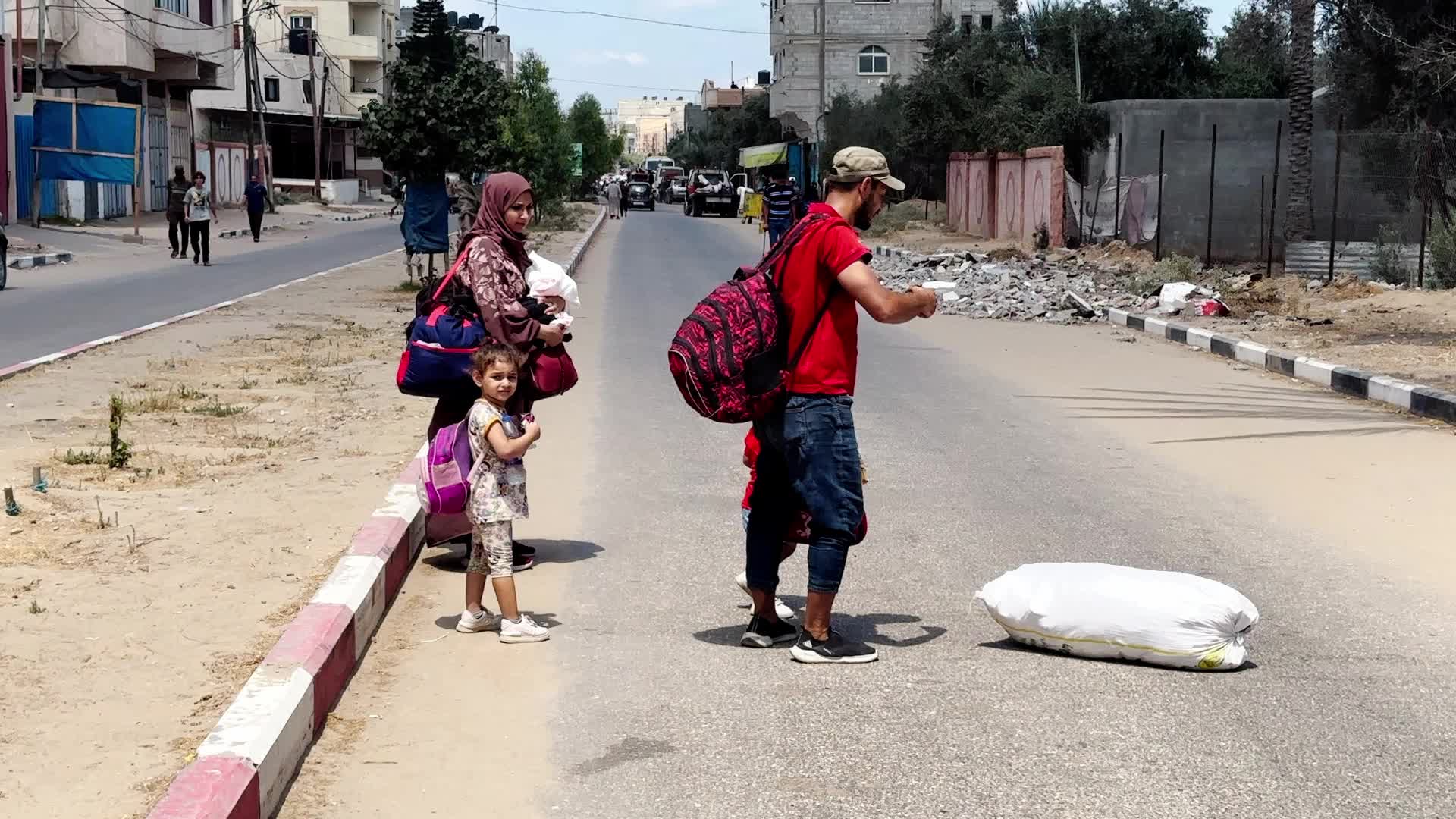 Palestinians Flee With Belongings in Deir el-Balah, Gaza, Amid Ongoing Israel-Hamas Conflict 