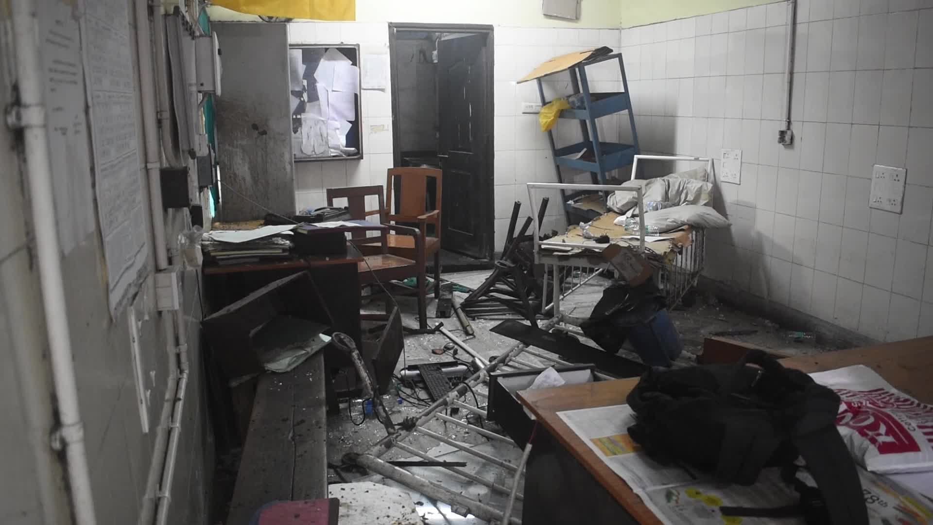 Unidentified individuals are vandalizing R.G. Kar Medical College and Hospital