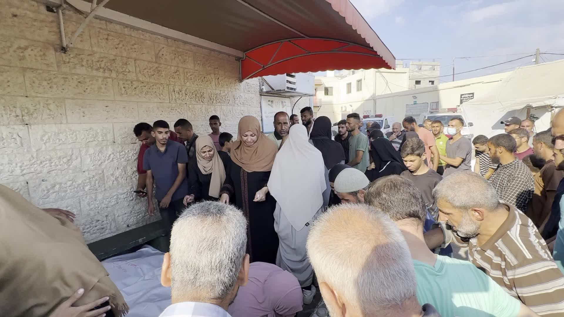 Palestinians Mourn Relatives Killed in Israeli Strike at Al-Aqsa Martyrs Hospital