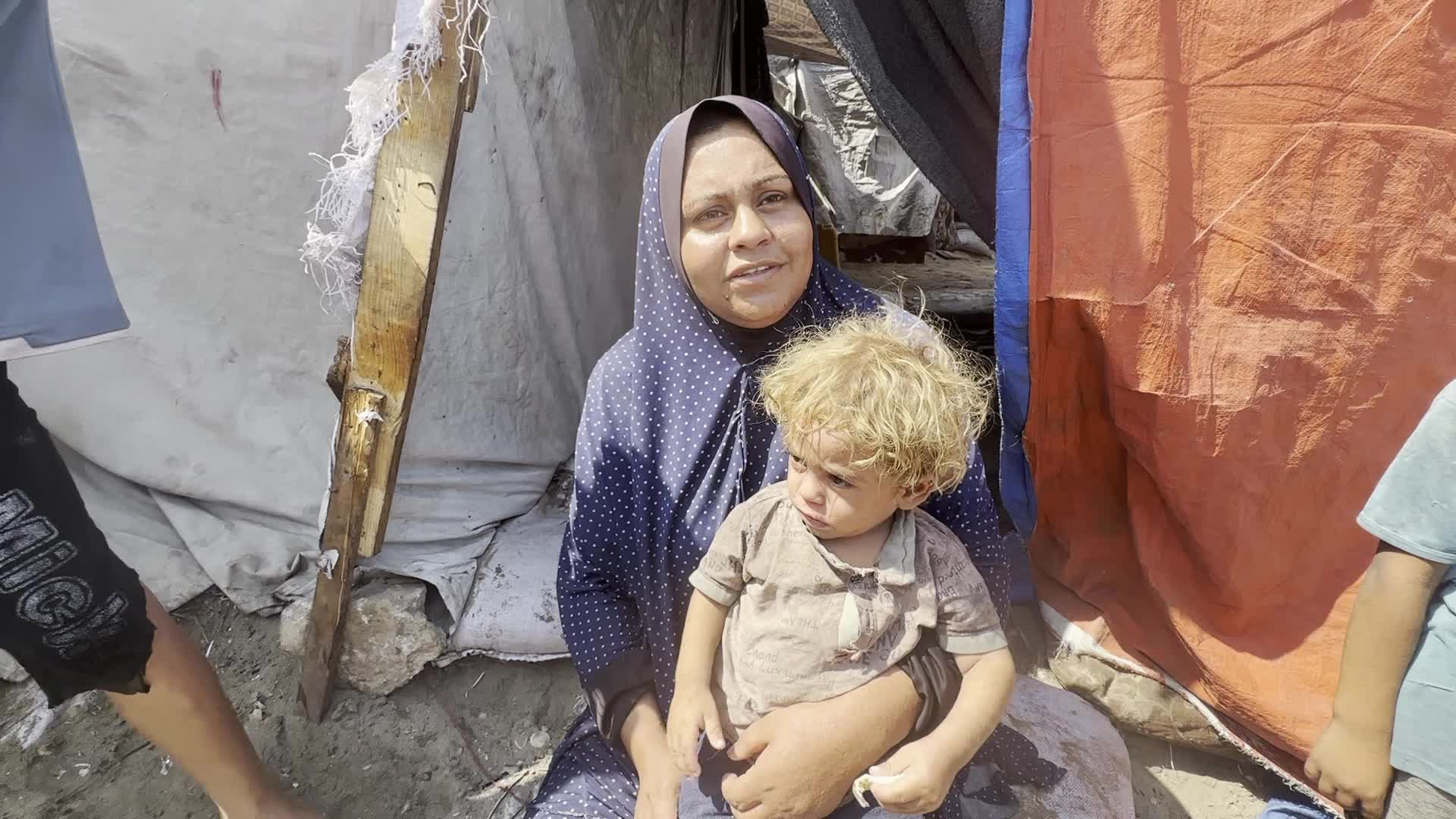 Displaced Palestinians Near Raw Sewage at Camp in Deir al-Balah, Gaza Strip