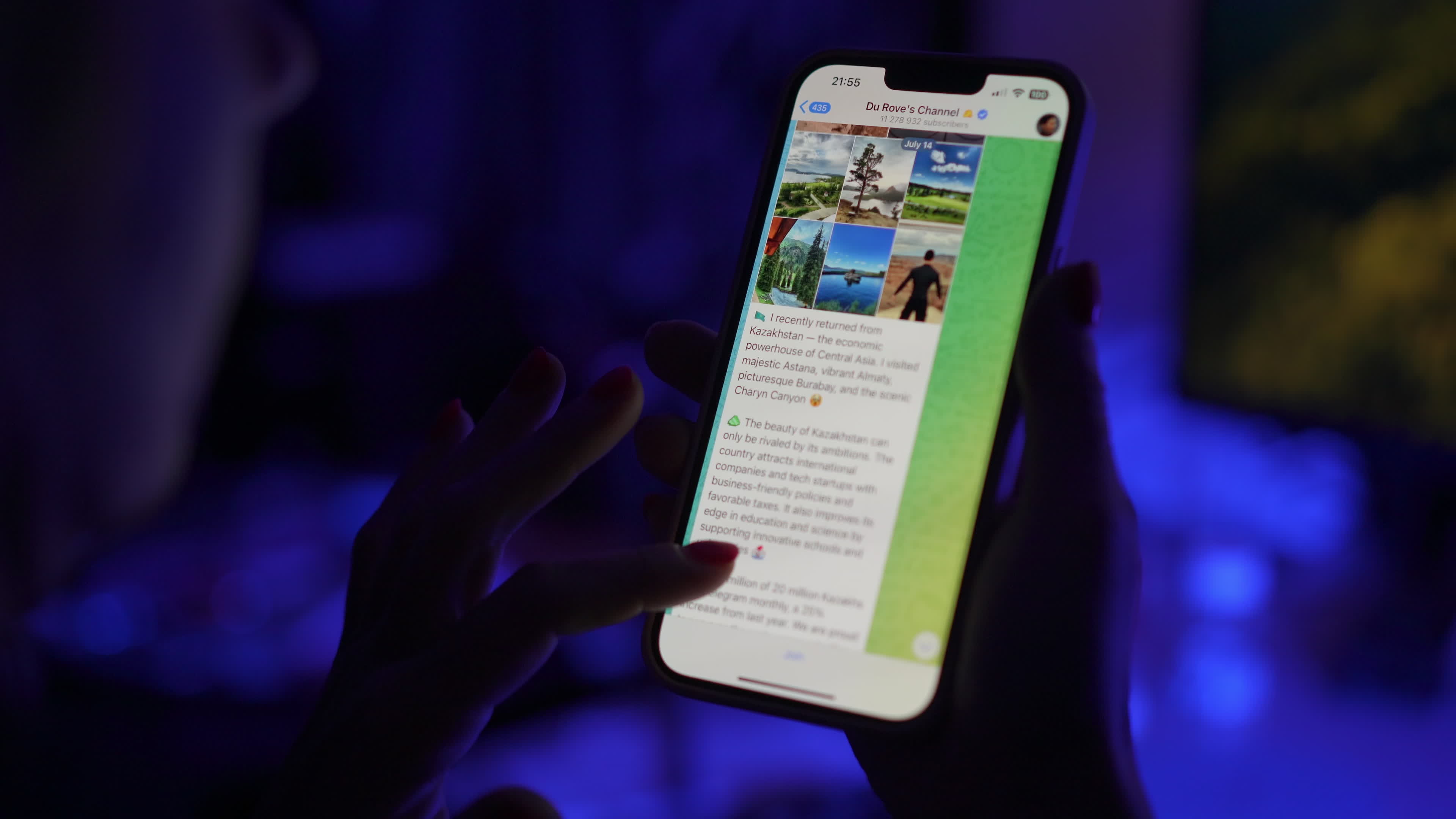 User with Telegram Messaging App on a Mobile Device