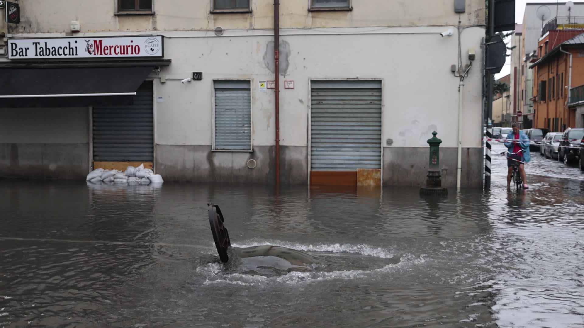 Storm and flooding of Ponte Lambro in Milan