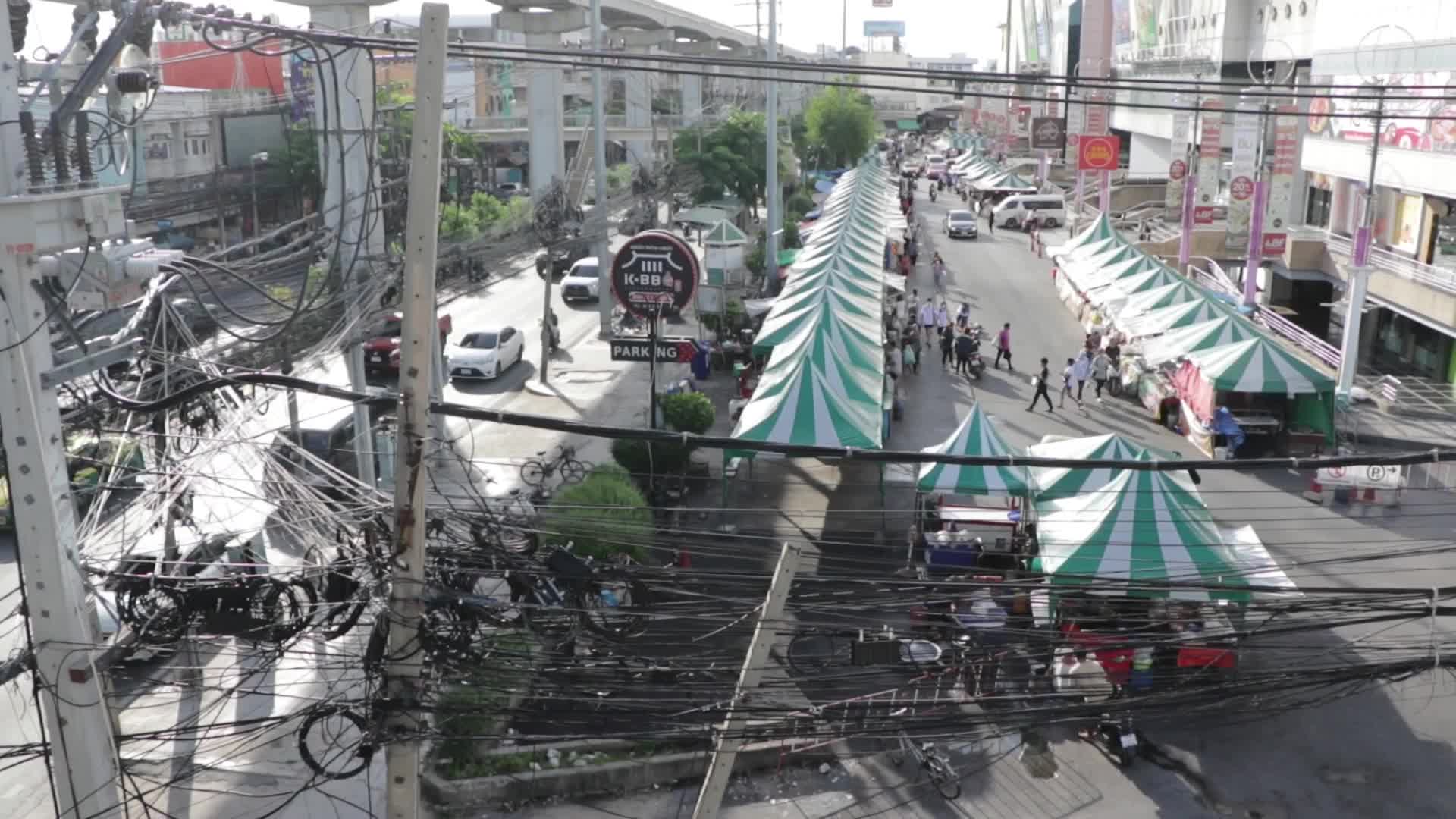Electricity and telecom cable lines displayed on the posts 