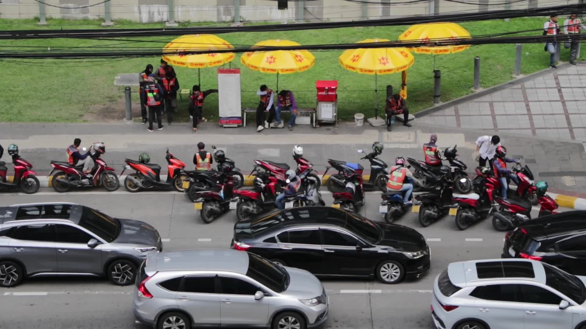 Motorcycle taxi queue for passengers