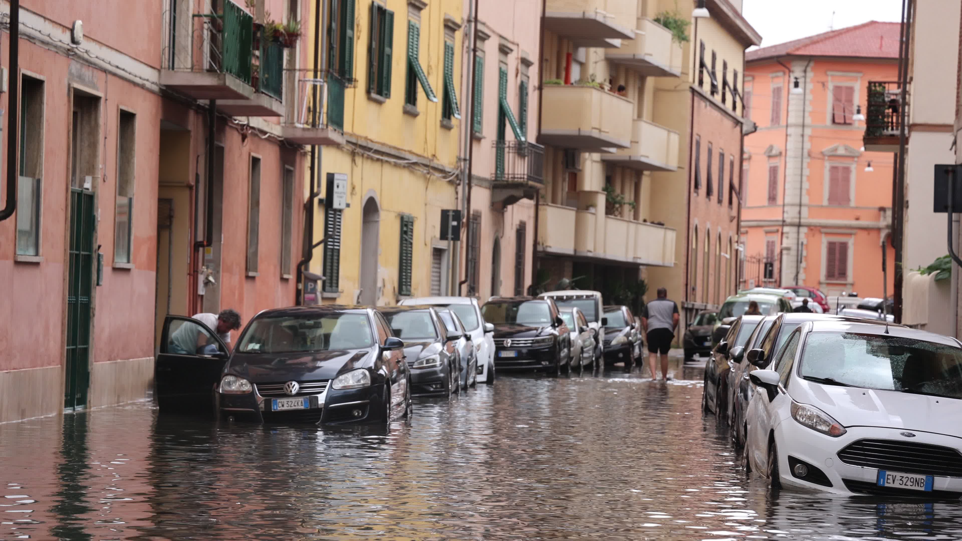 Flooded streets in Pisa, Tuscany 