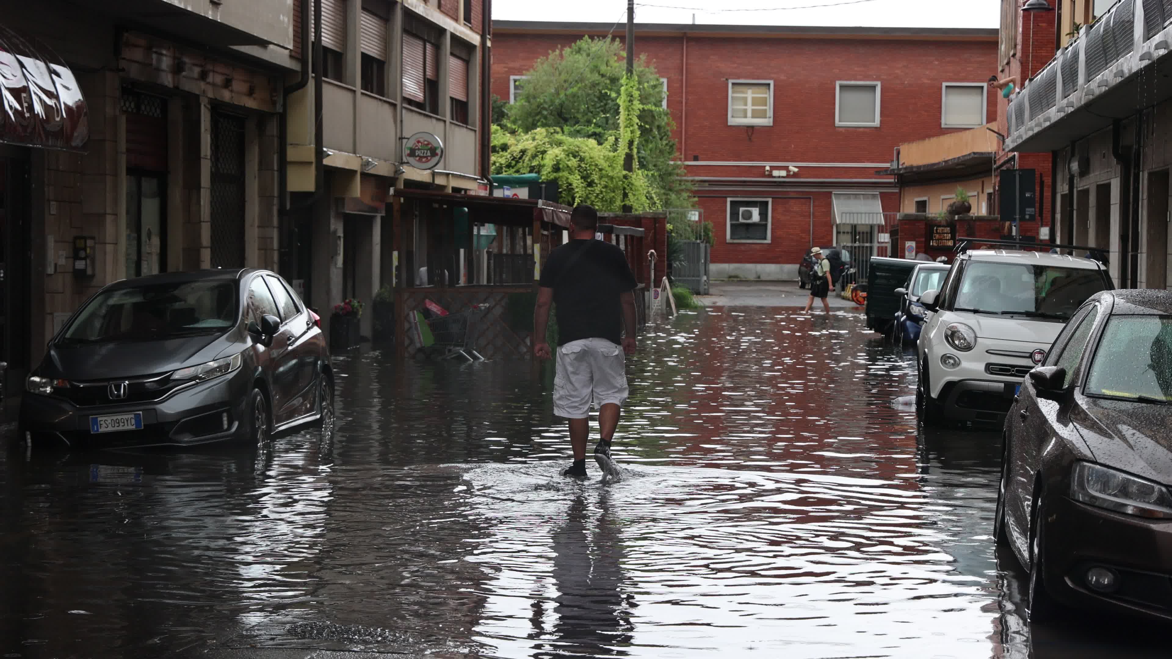 Flooded streets in Pisa, Tuscany 