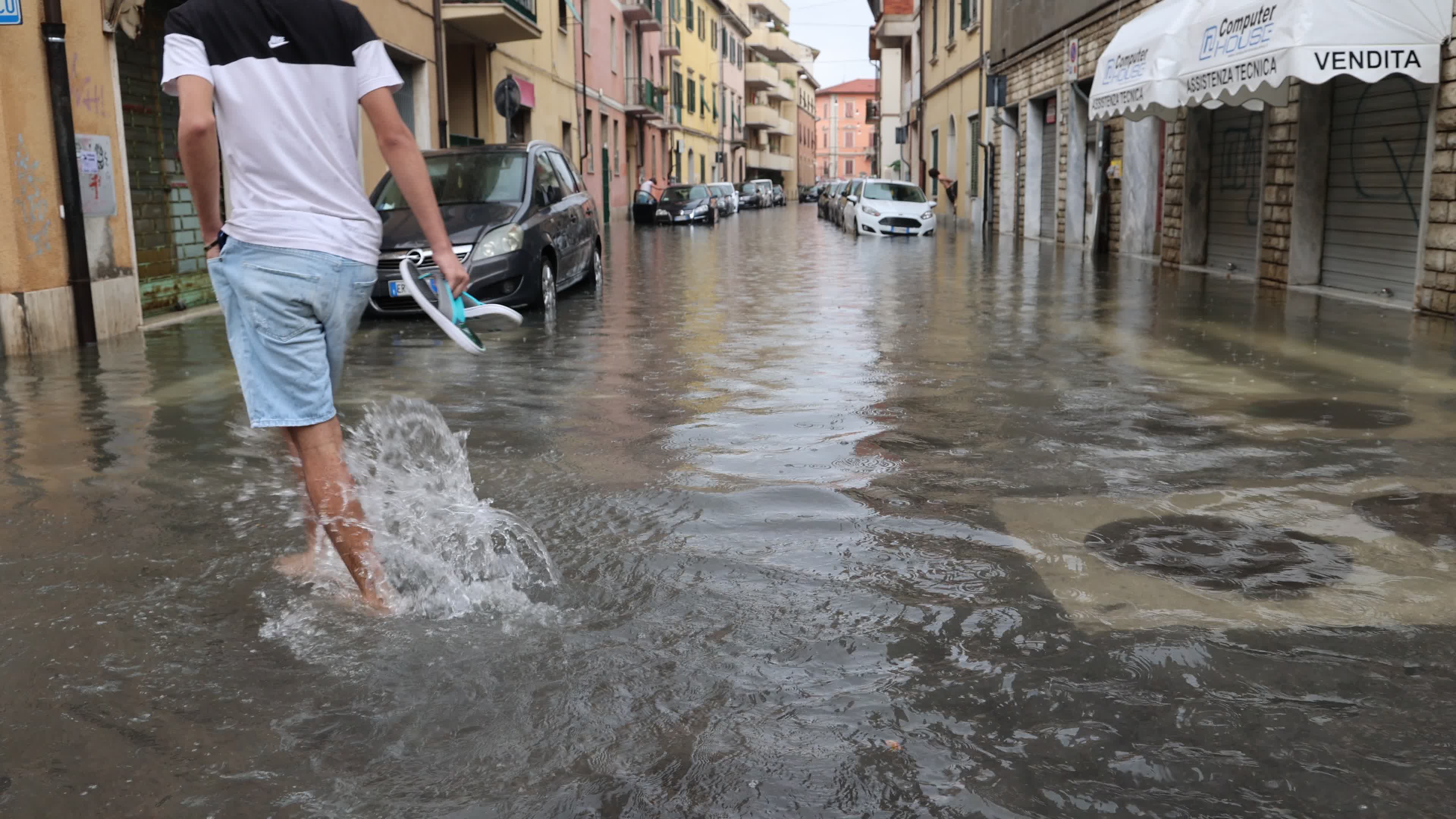 Flooded streets in Pisa, Tuscany 