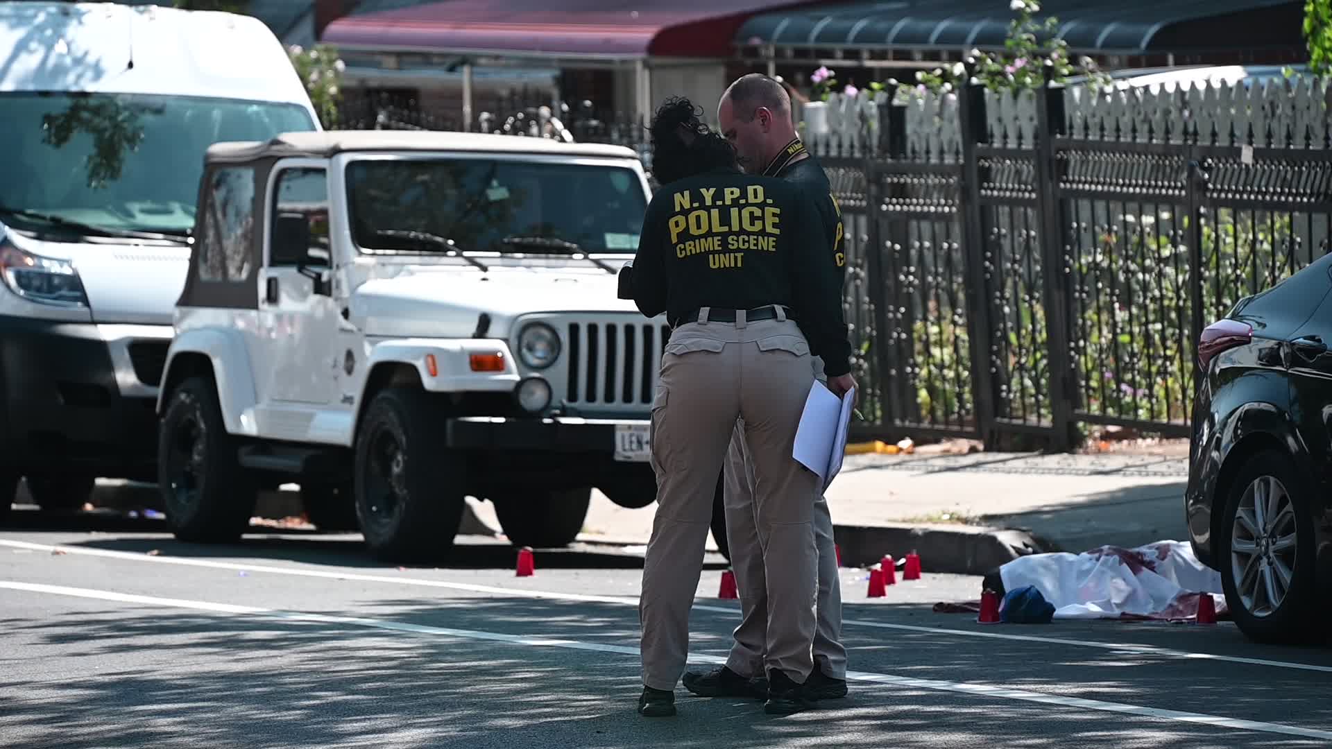 Crime Scene Investigation On The Scene At A Fatal Shooting Of A 46-Year-Old Man In Bronx New York
