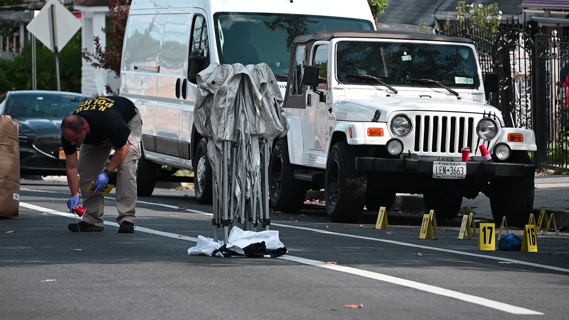 Crime Scene Investigation On The Scene At A Fatal Shooting Of A 46-Year-Old Man In Bronx New York