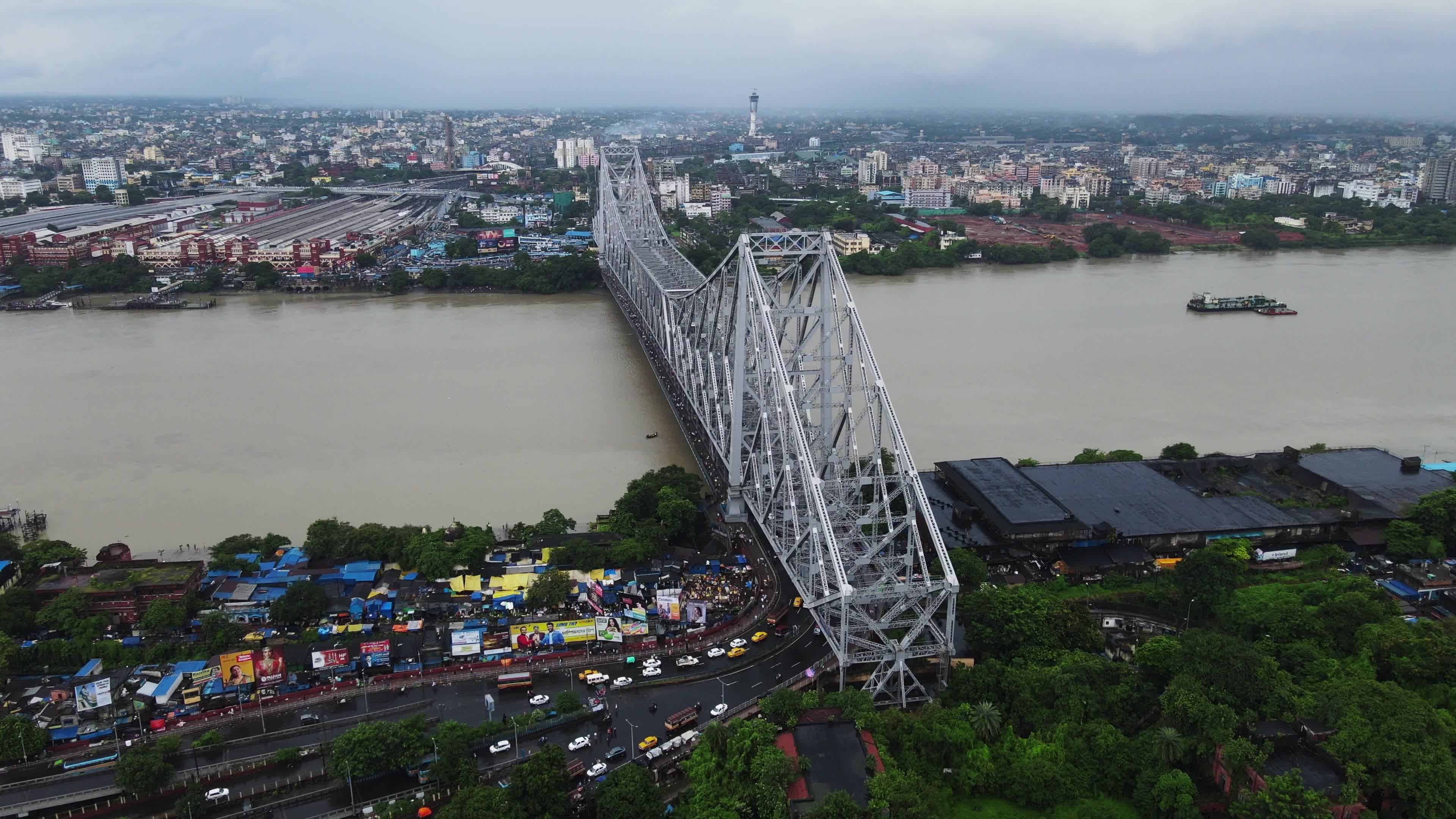 Aerial View Of Howrah Bridge In Kolkata, India
