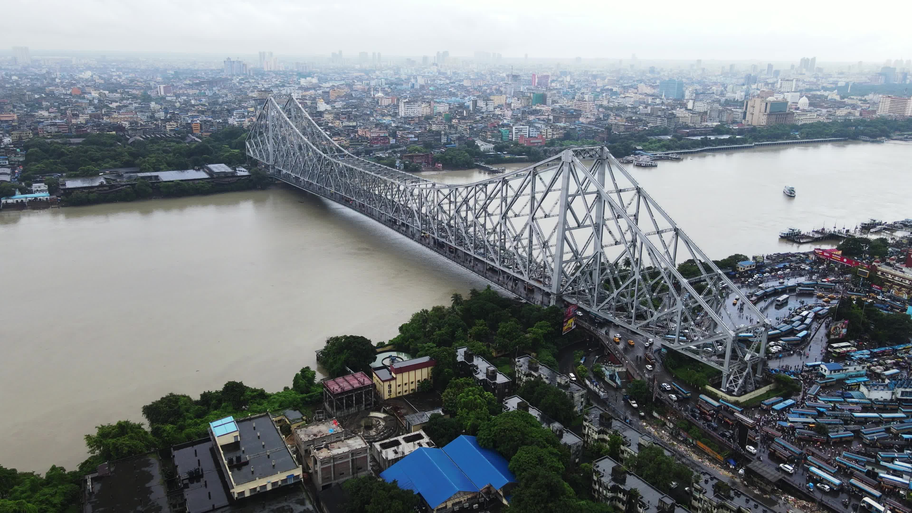 Aerial View Of Howrah Bridge In Kolkata, India