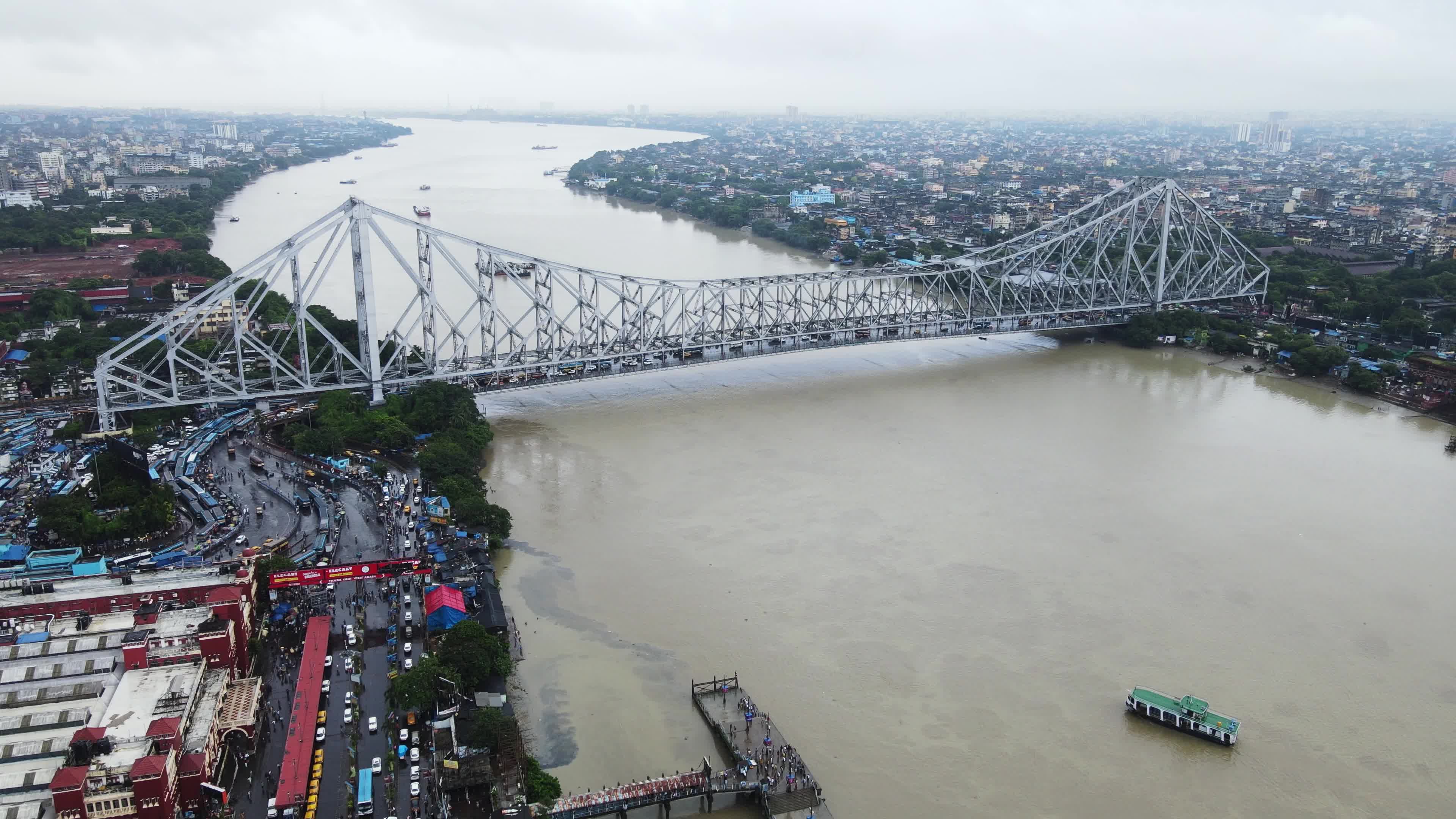 Aerial View Of Howrah Bridge In Kolkata, India