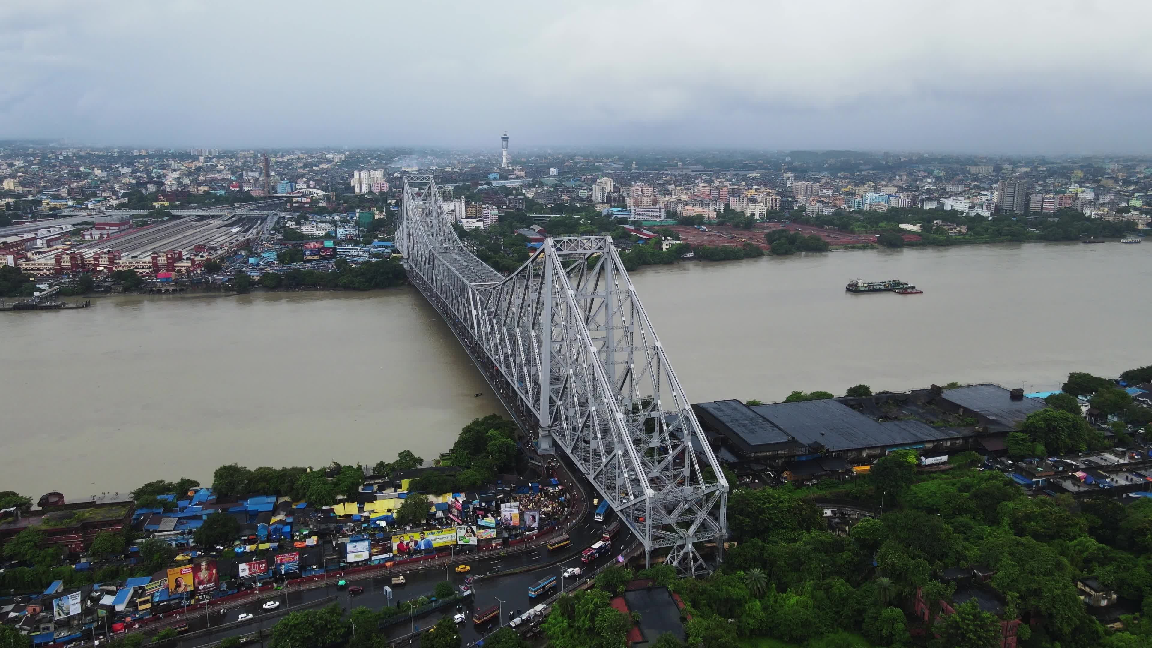 Aerial View Of Howrah Bridge In Kolkata, India