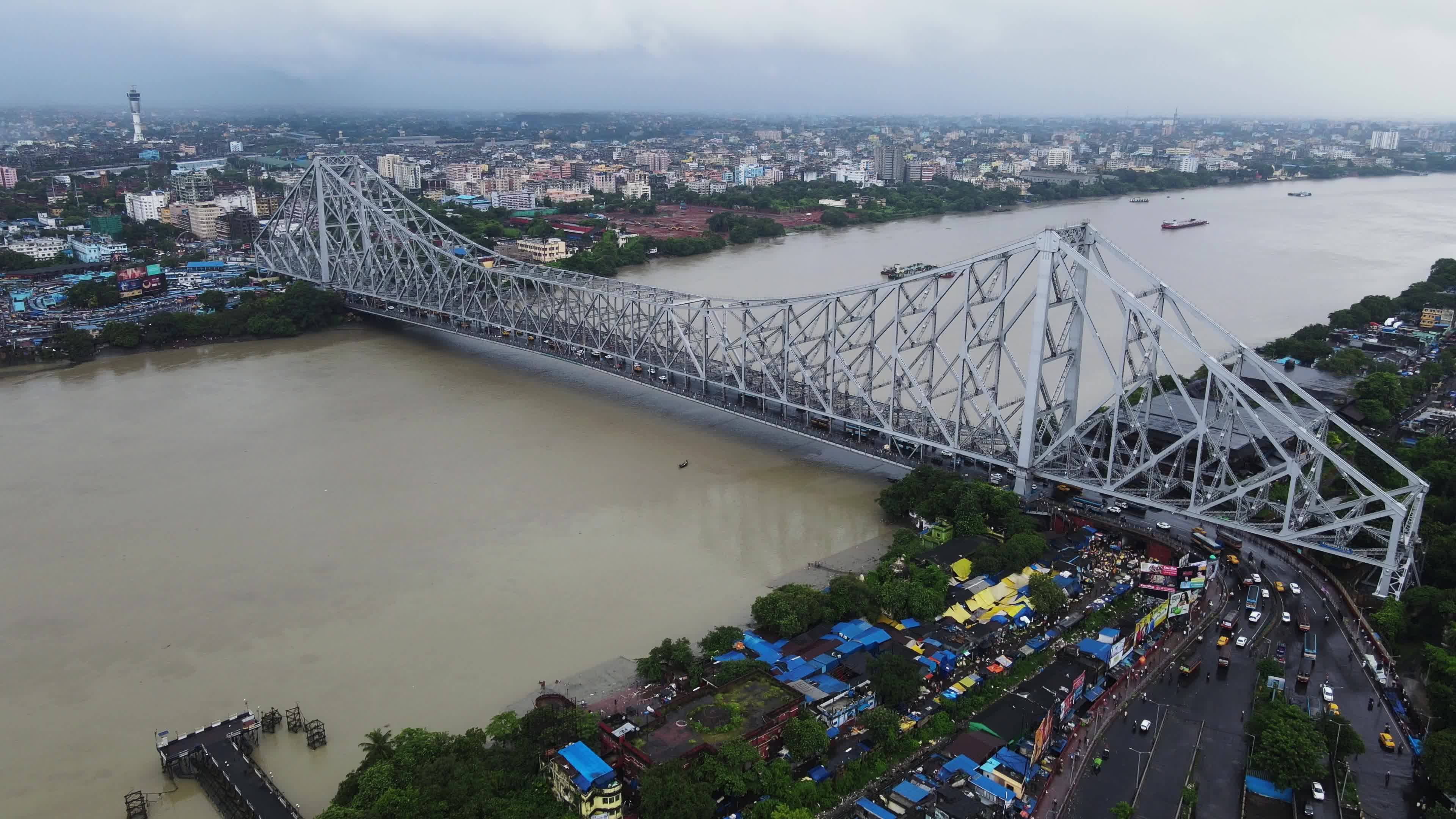 Aerial View Of Howrah Bridge In Kolkata, India