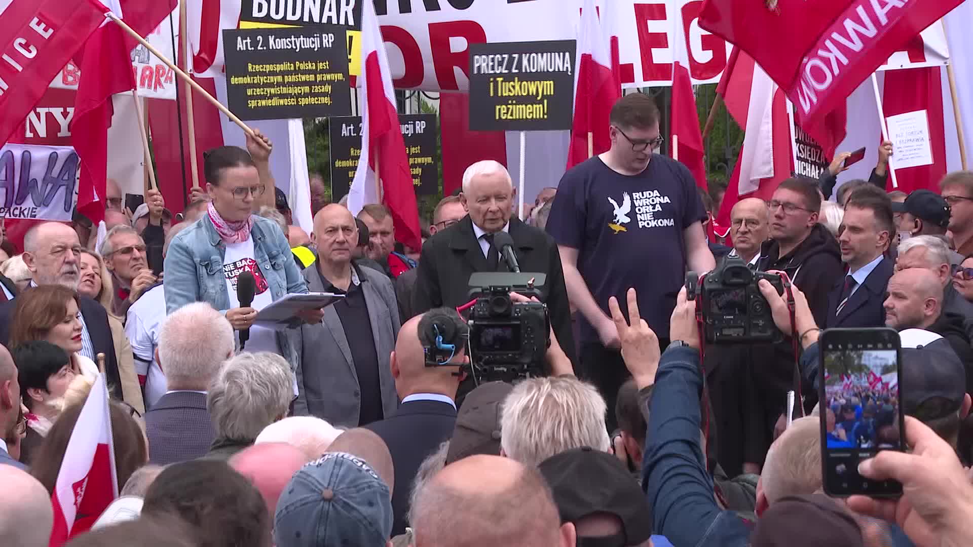 Jaroslaw Kaczynski at the opposition rally in Poland