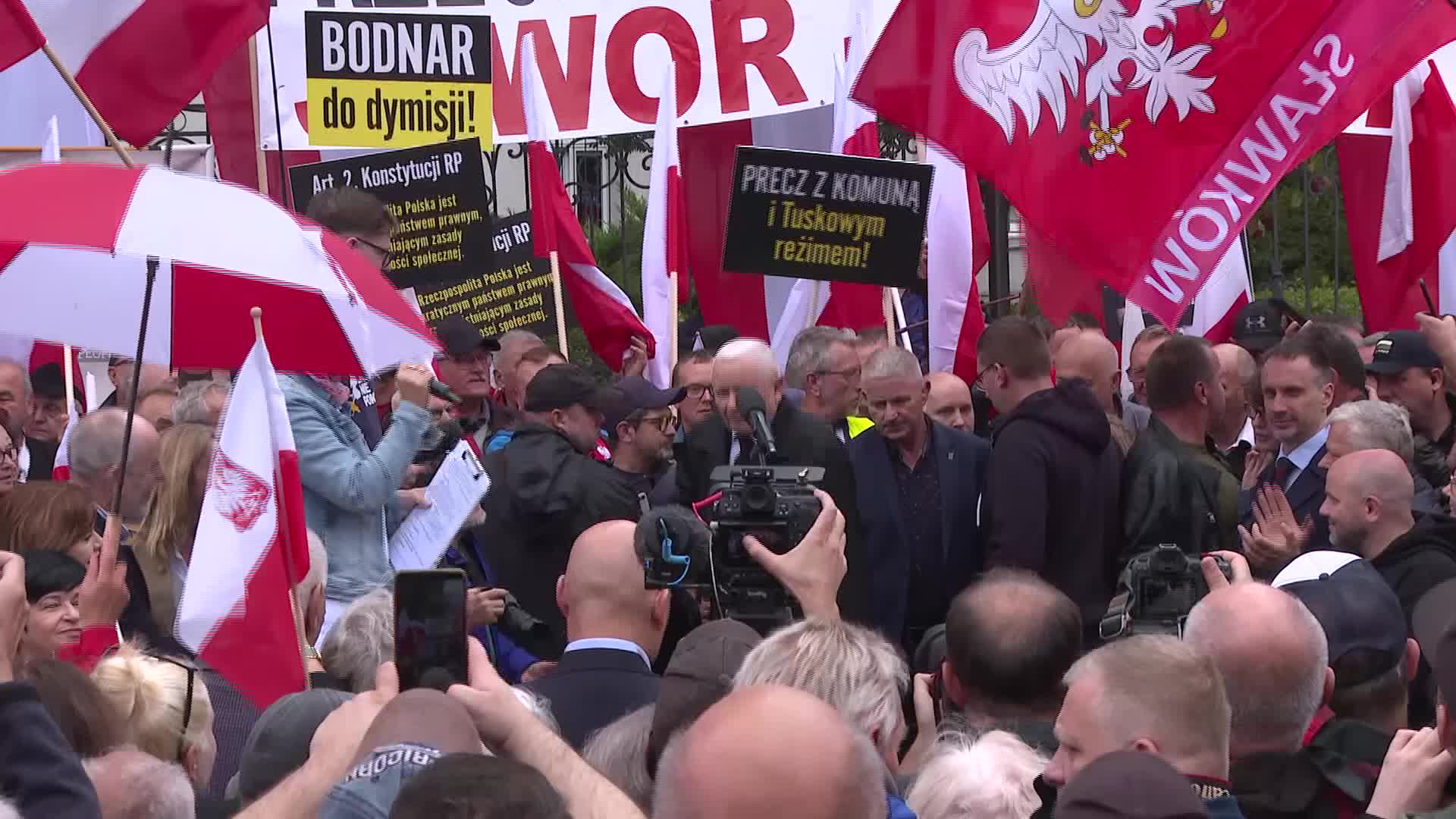 Jaroslaw Kaczynski at the opposition rally in Poland