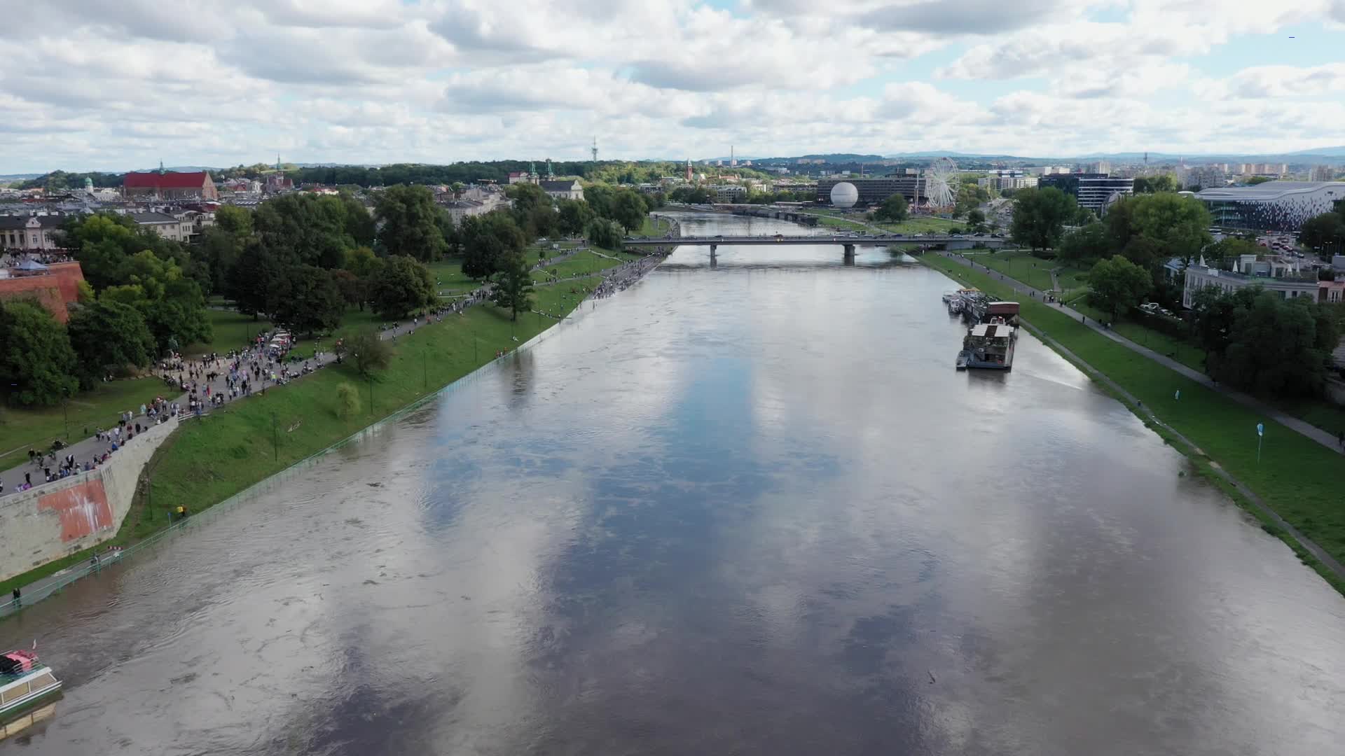Vistula river in Krakow flooded boulevard