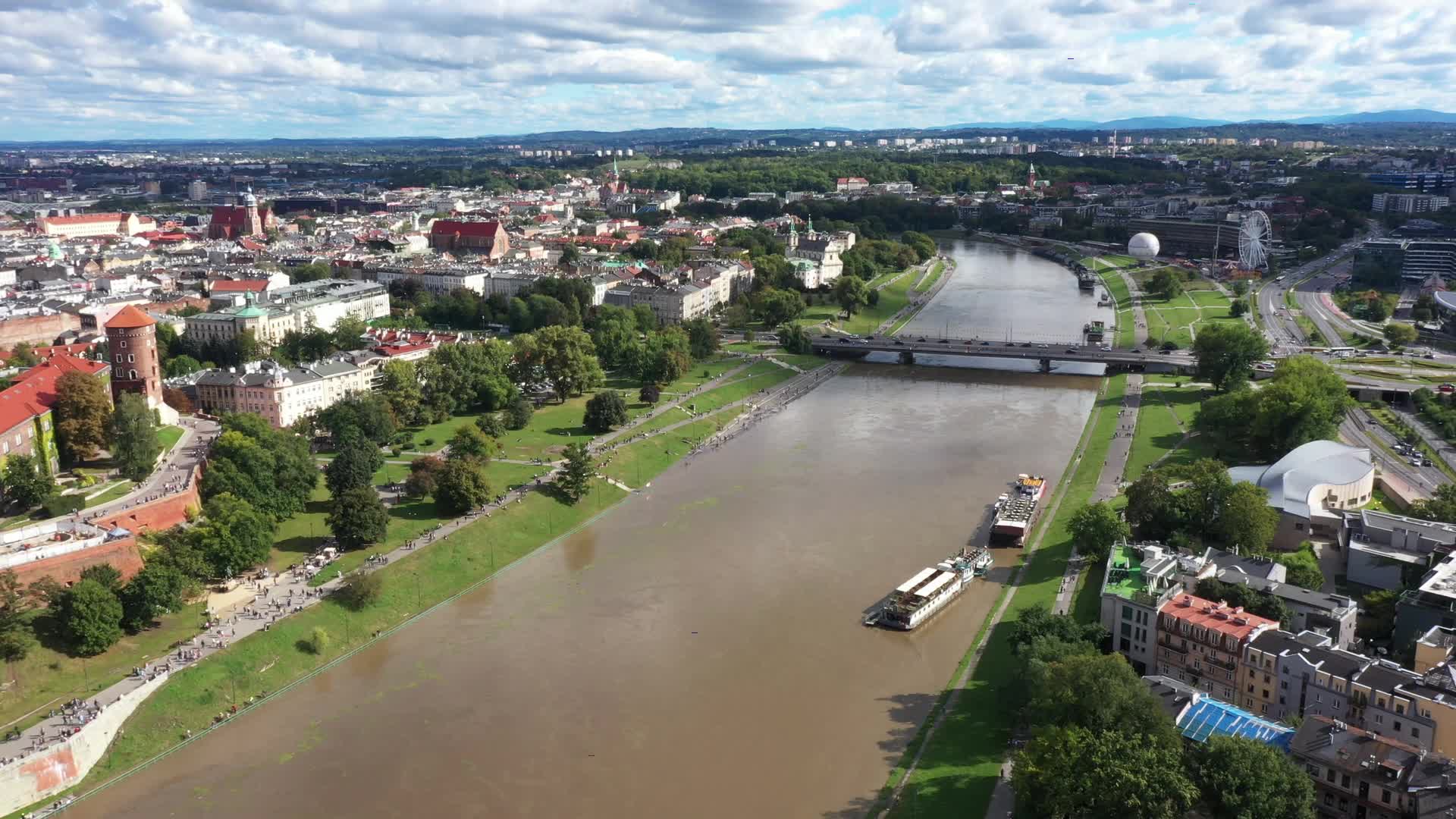 Vistula river in Krakow flooded boulevard