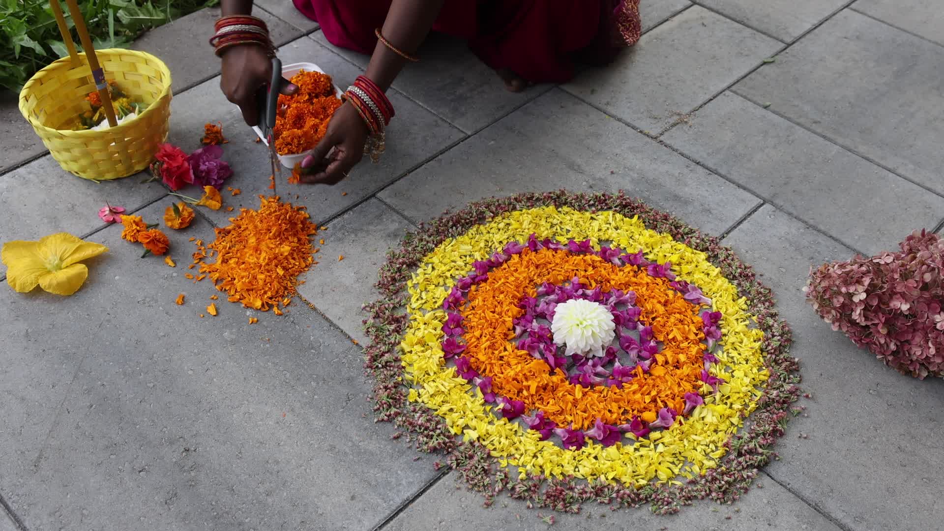 Flower Rangoli during the Onam Festival in Canada