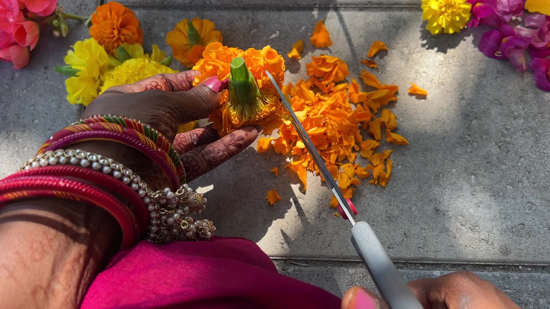 Flower Rangoli during the Onam Festival in Canada
