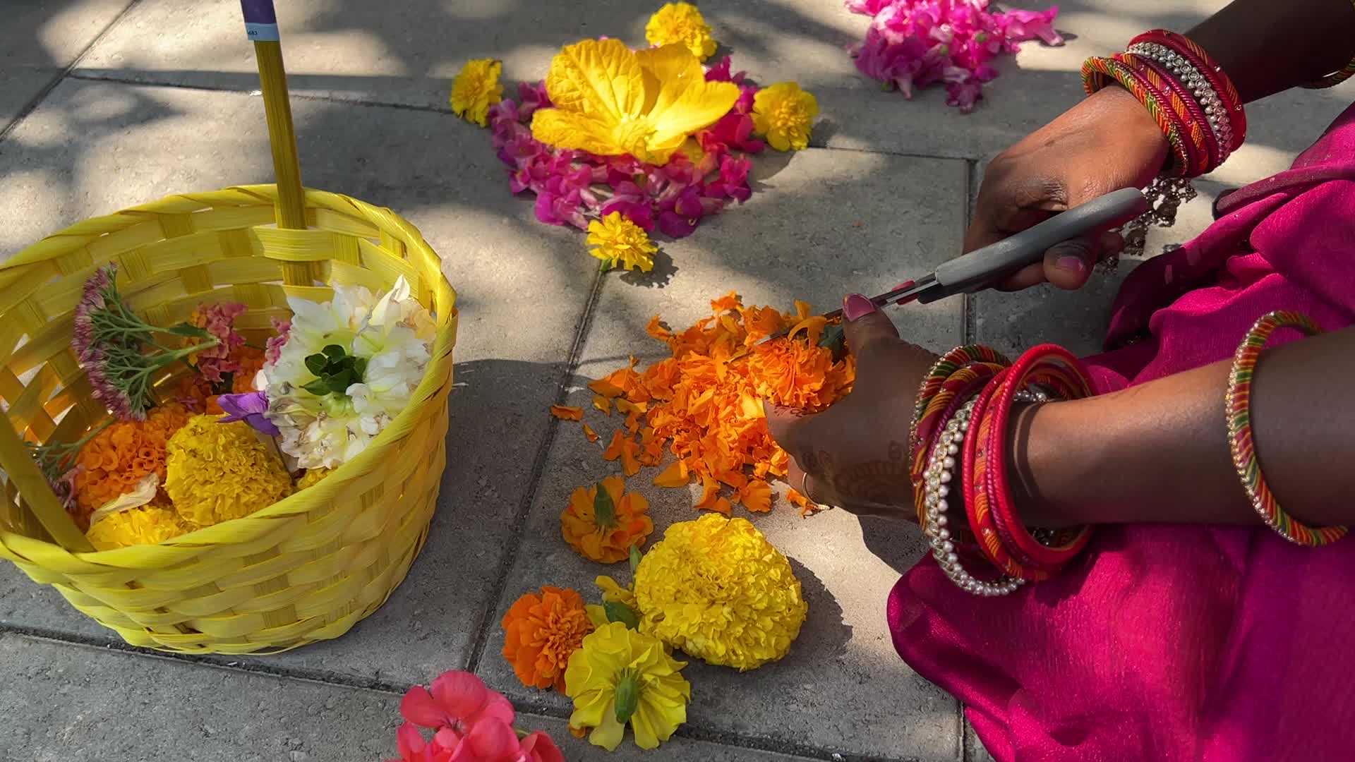 Flower Rangoli during the Onam Festival in Canada