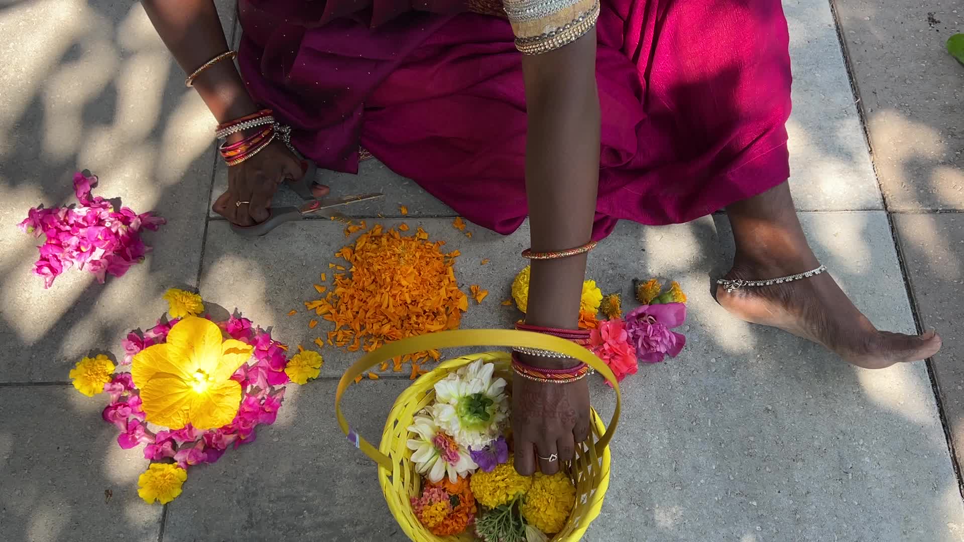 Flower Rangoli during the Onam Festival in Canada