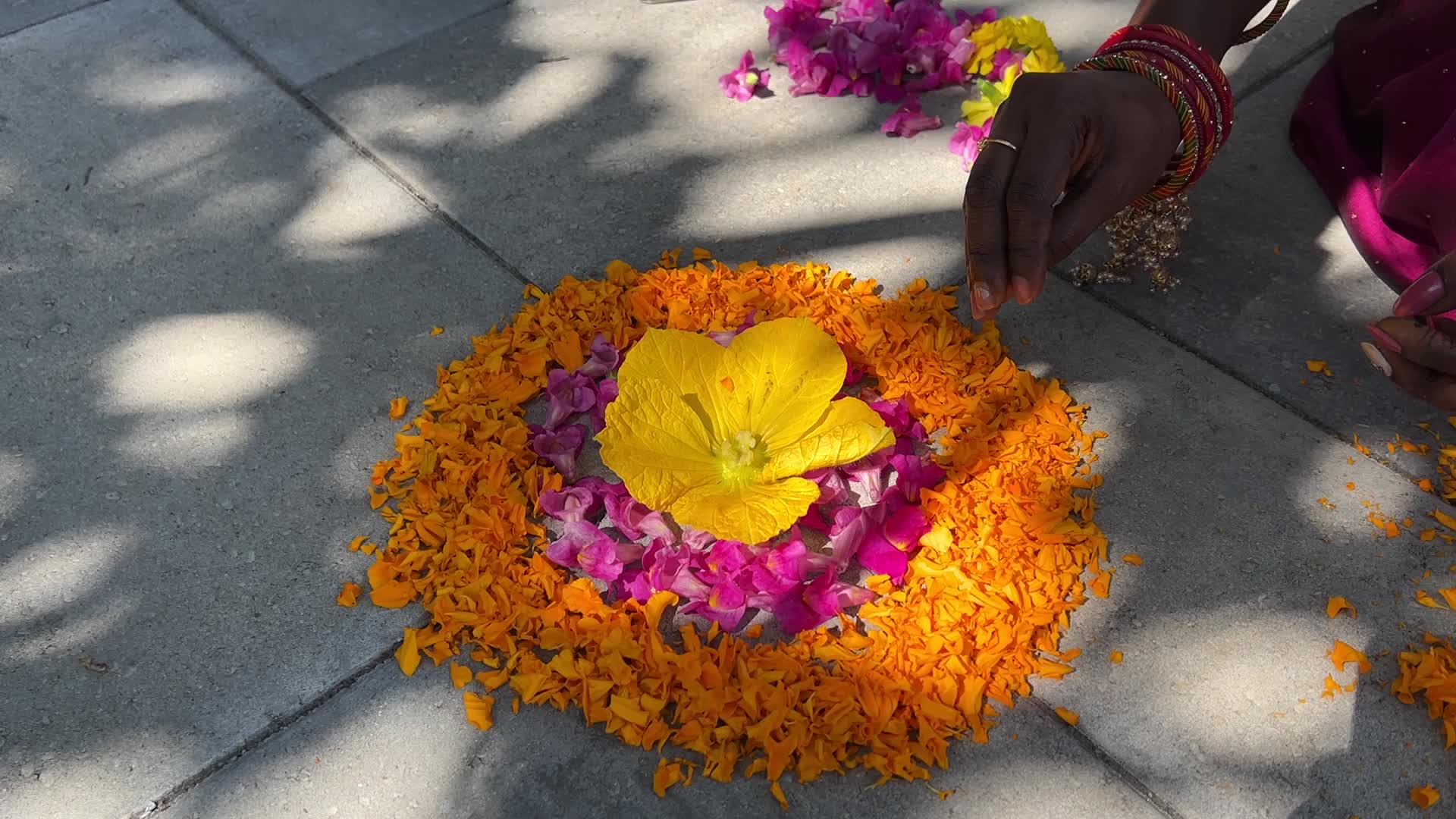 Flower Rangoli during the Onam Festival in Canada