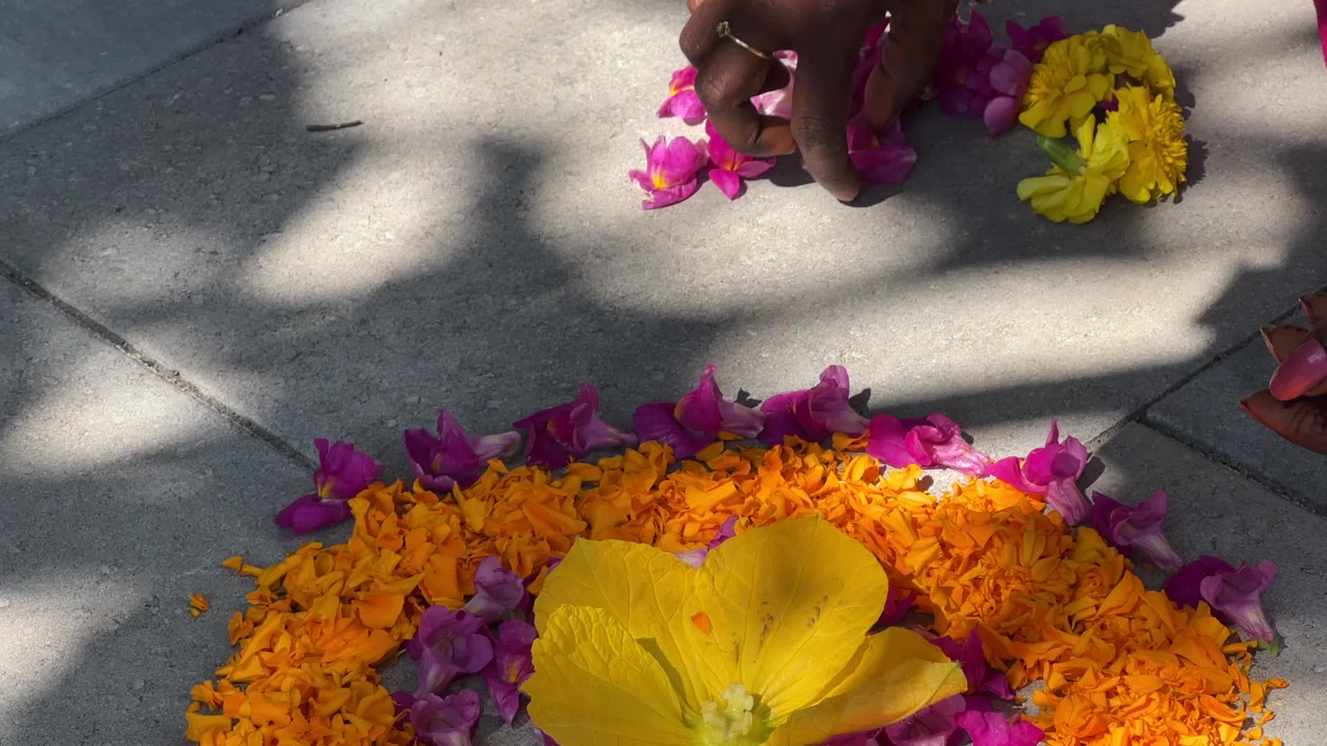 Flower Rangoli during the Onam Festival in Canada