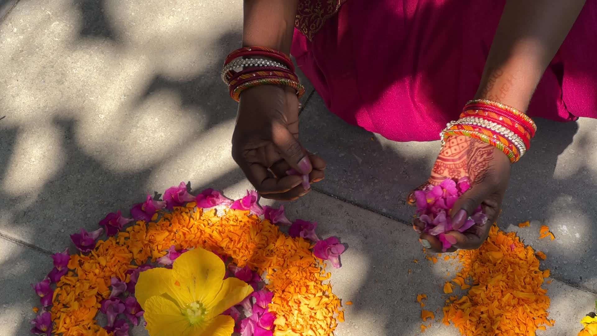 Flower Rangoli during the Onam Festival in Canada