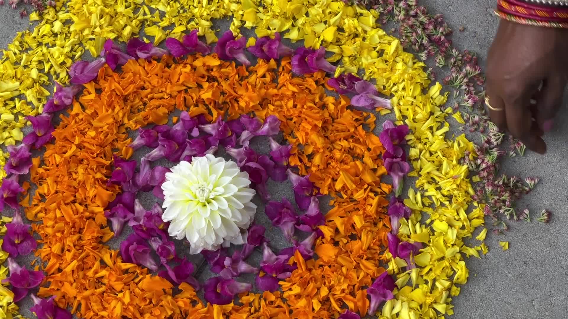 Flower Rangoli during the Onam Festival in Canada