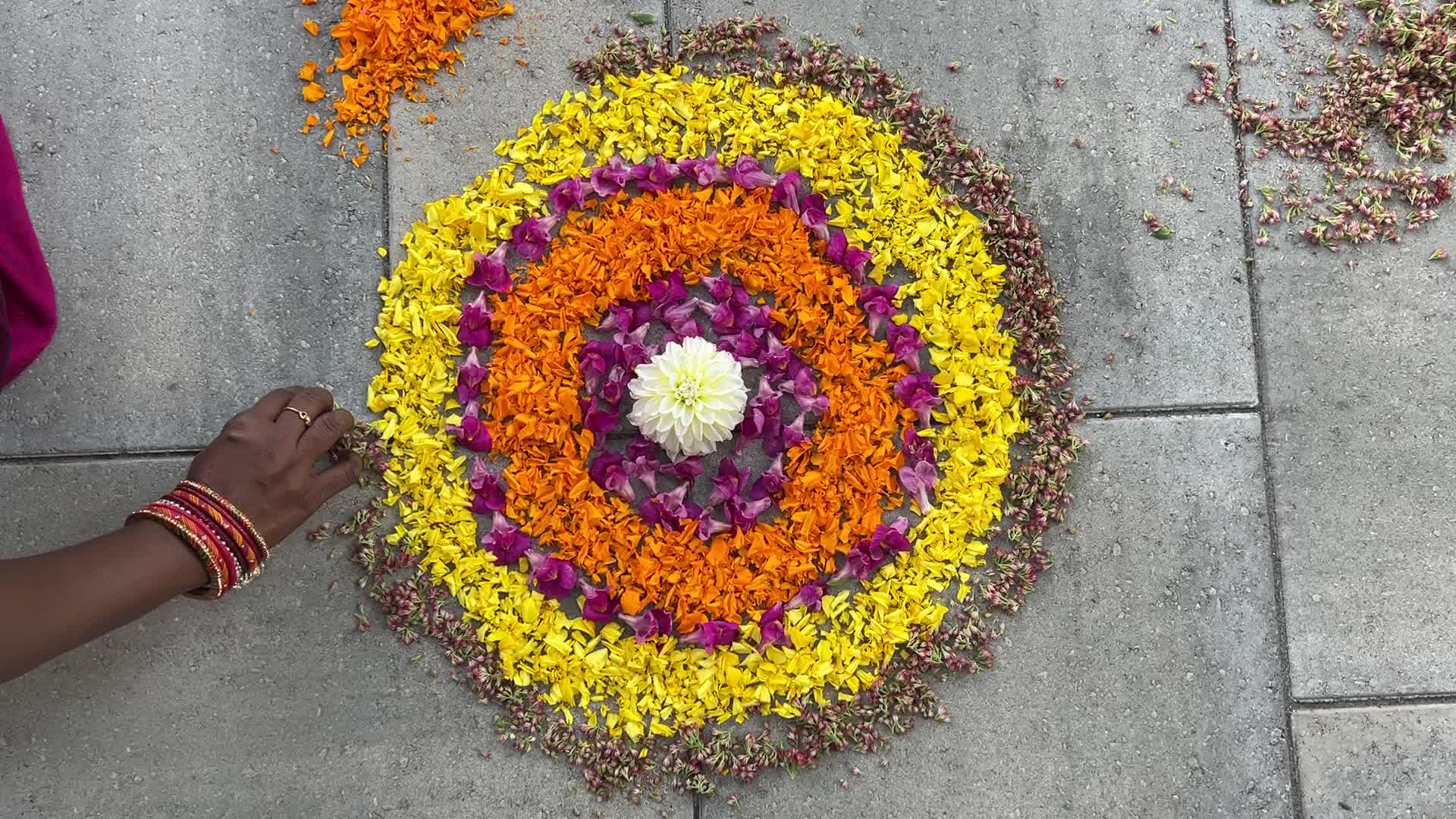 Flower Rangoli during the Onam Festival in Canada