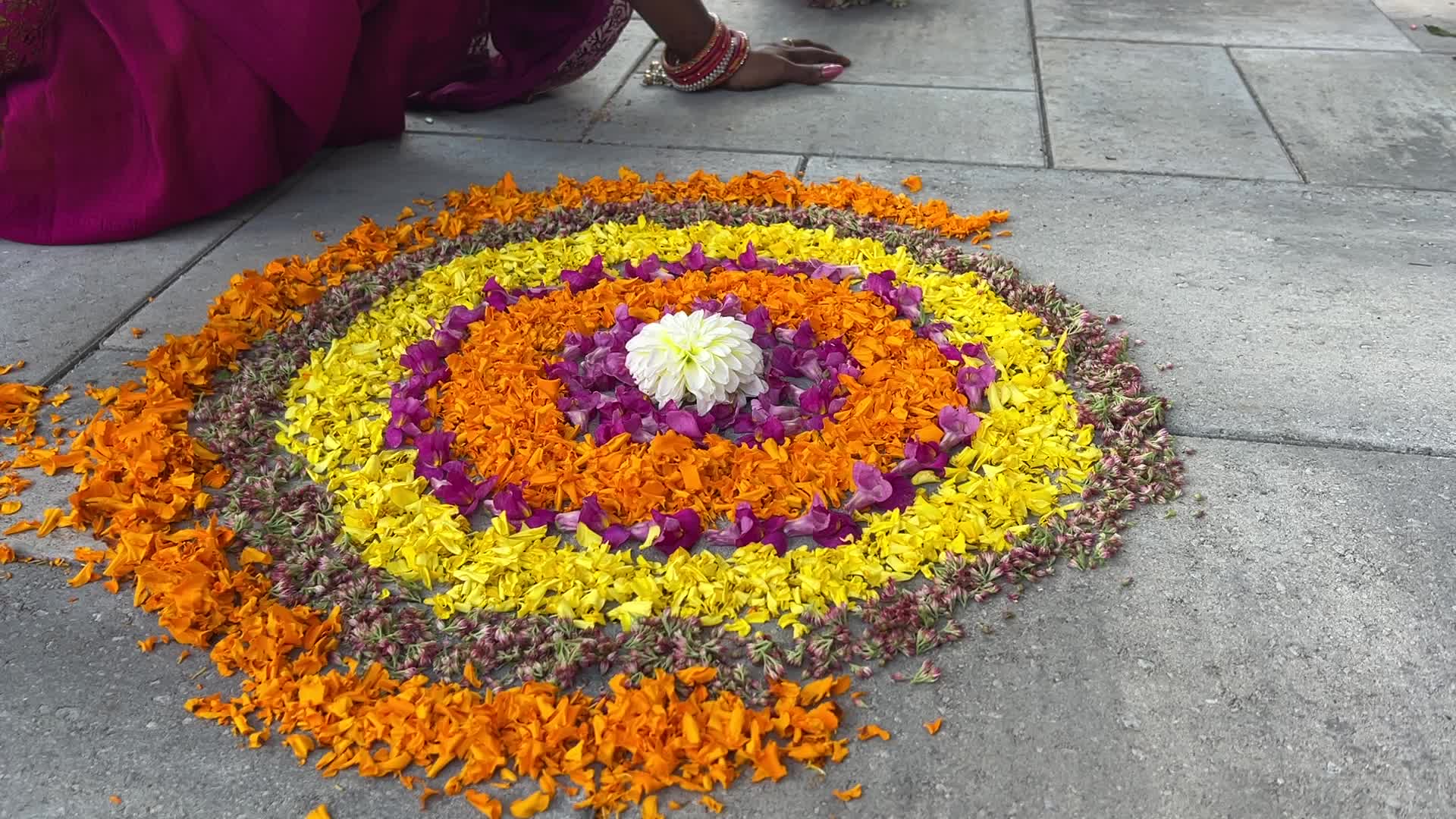 Flower Rangoli during the Onam Festival in Canada