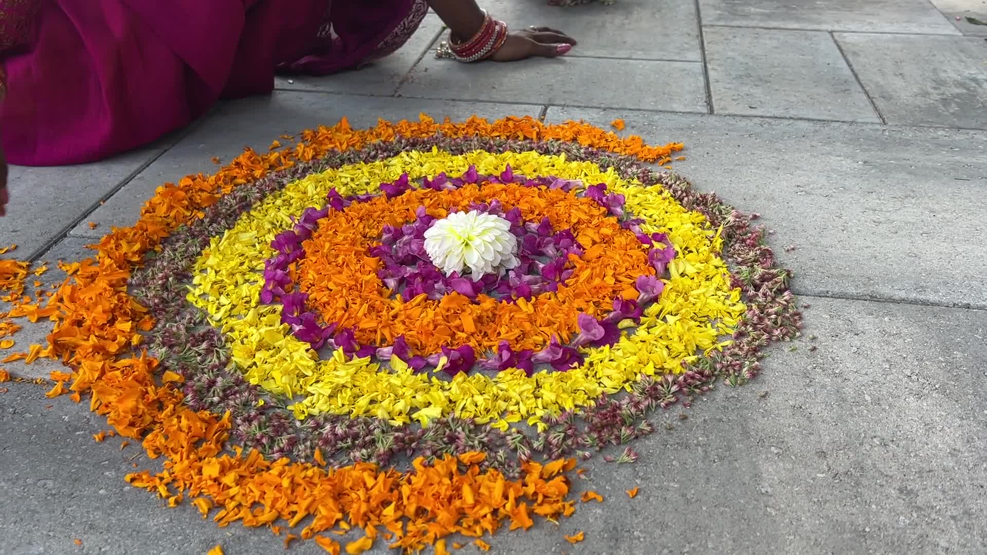 Flower Rangoli during the Onam Festival in Canada