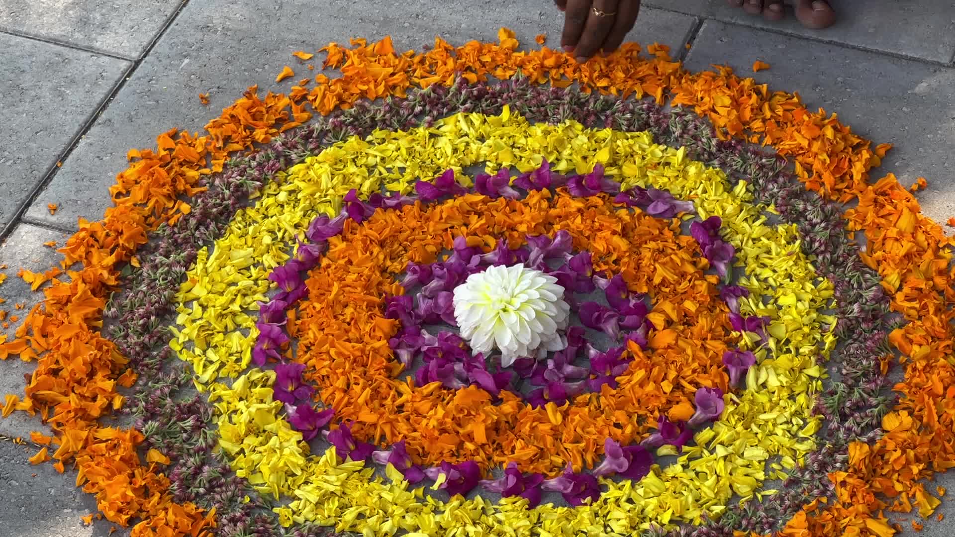Flower Rangoli during the Onam Festival in Canada