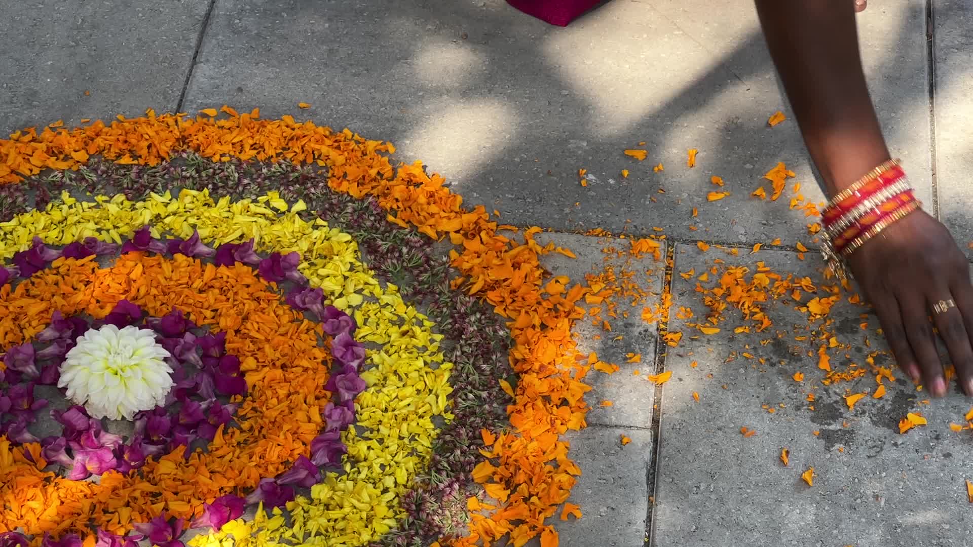 Flower Rangoli during the Onam Festival in Canada