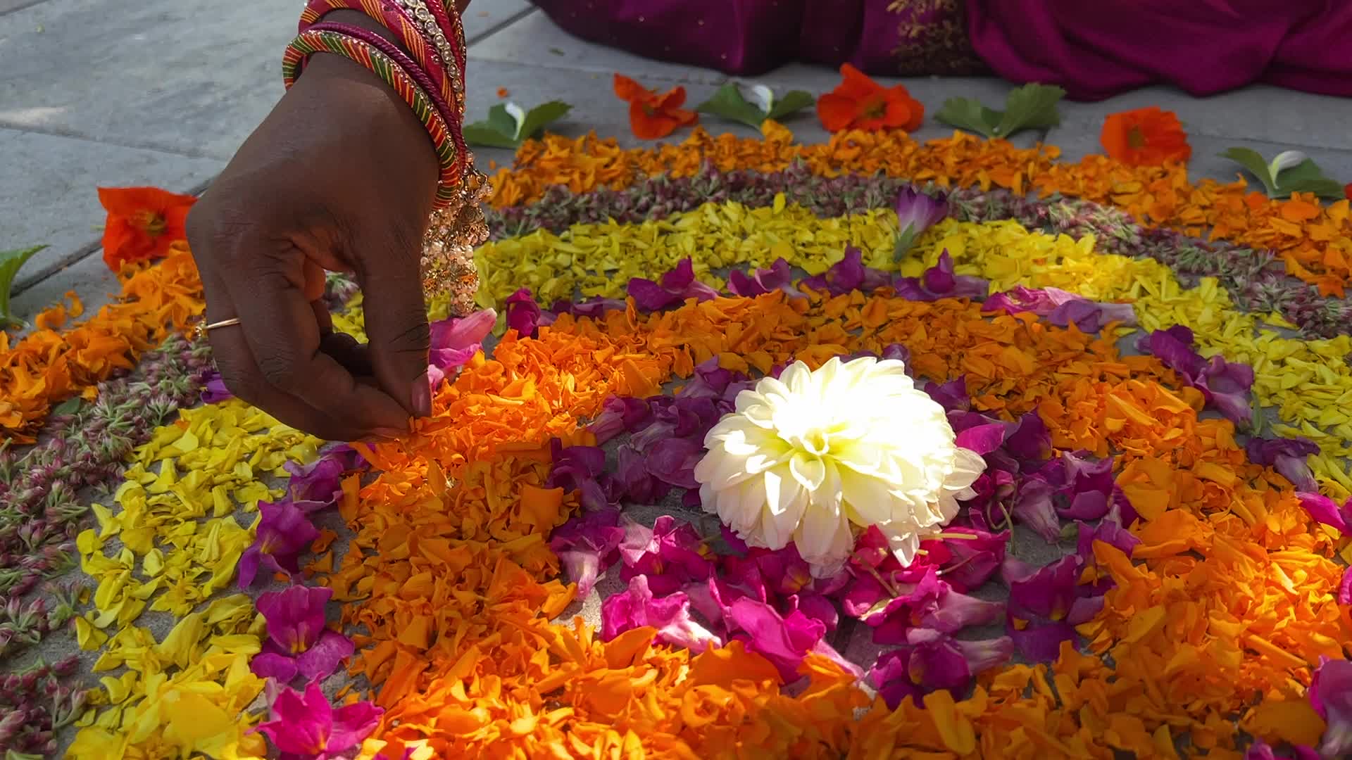 Flower Rangoli during the Onam Festival in Canada
