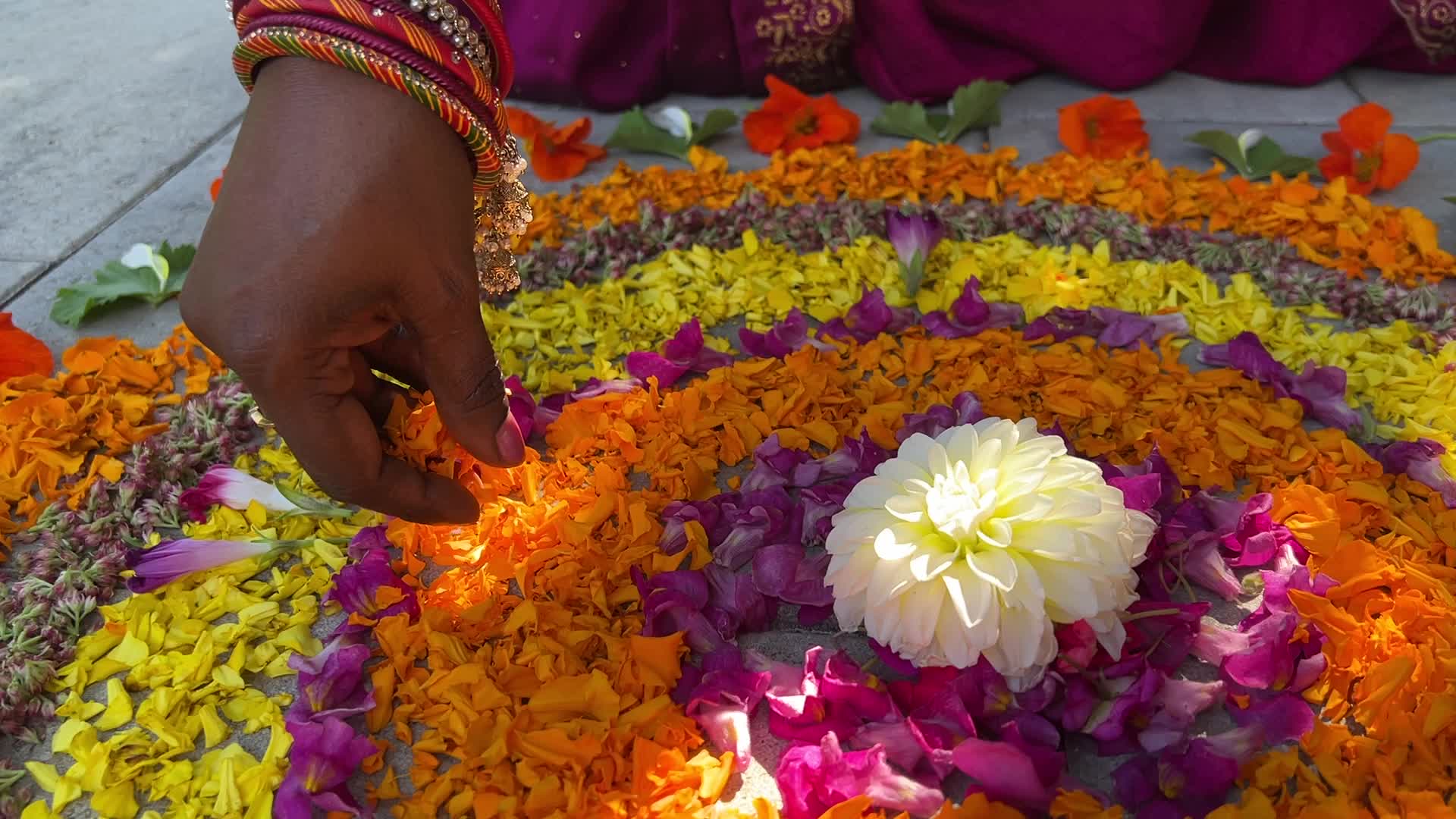 Flower Rangoli during the Onam Festival in Canada
