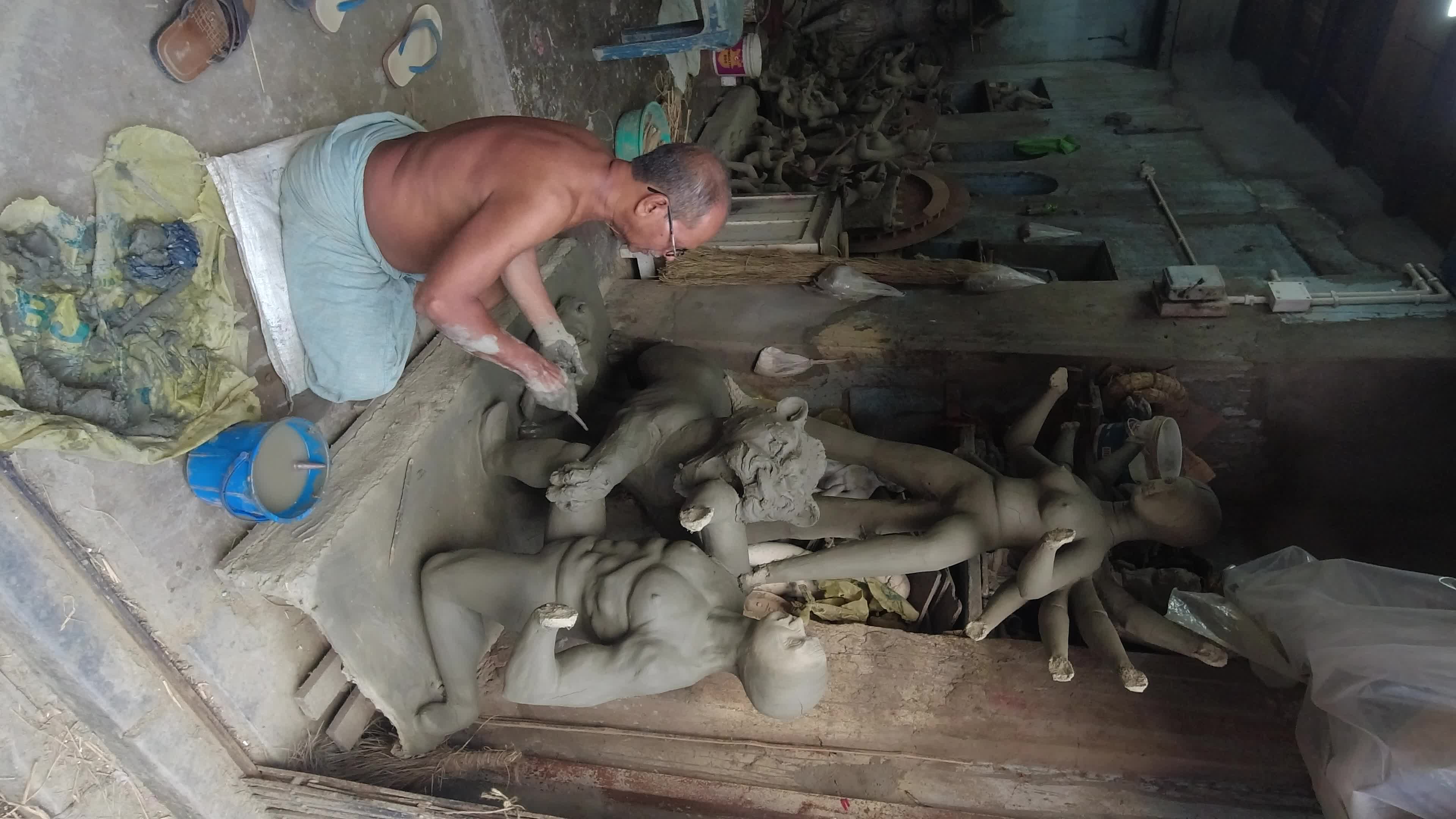 Preparation of Durga puja festival in India.
