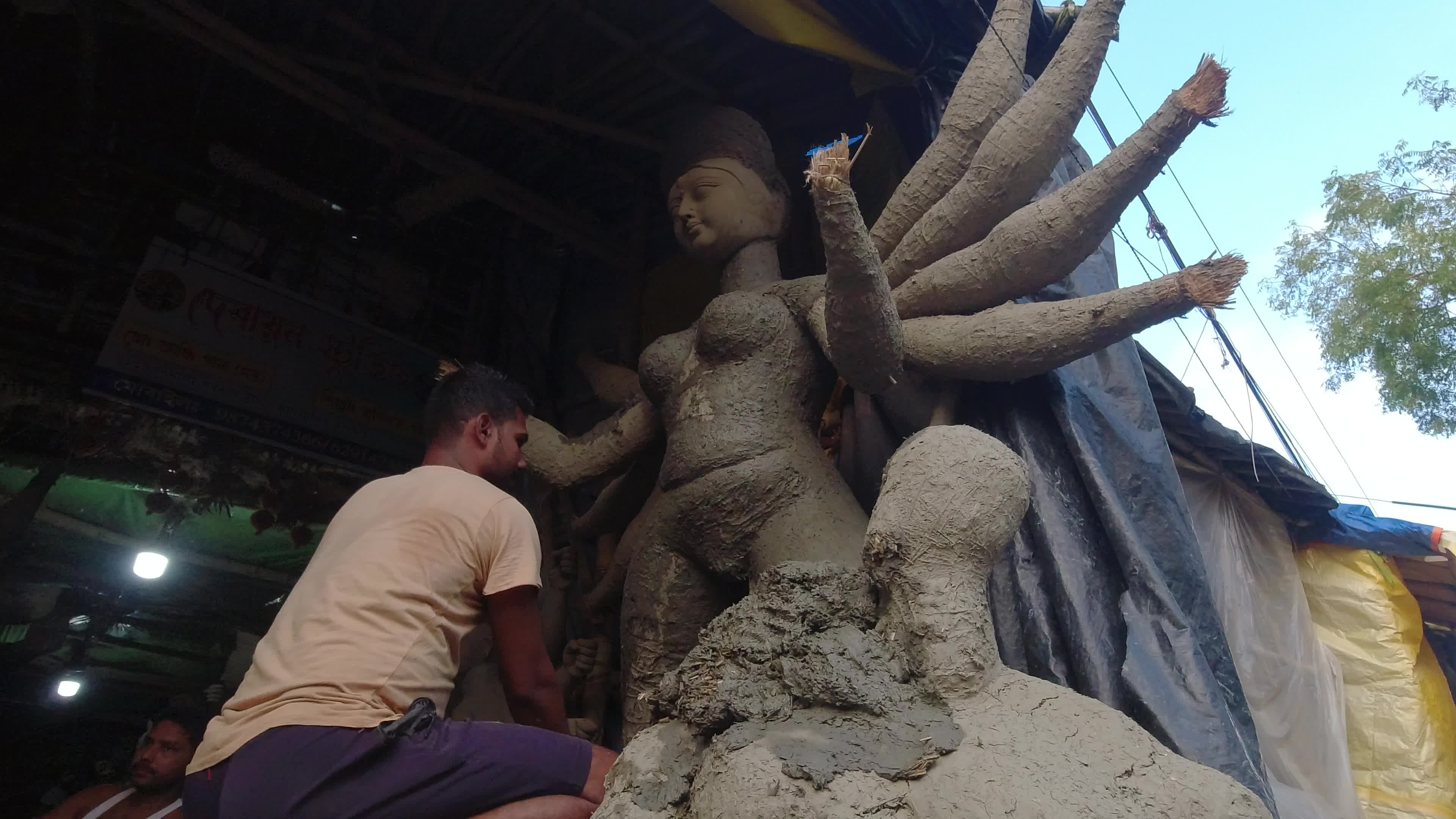 Preparation of Durga puja festival in India.