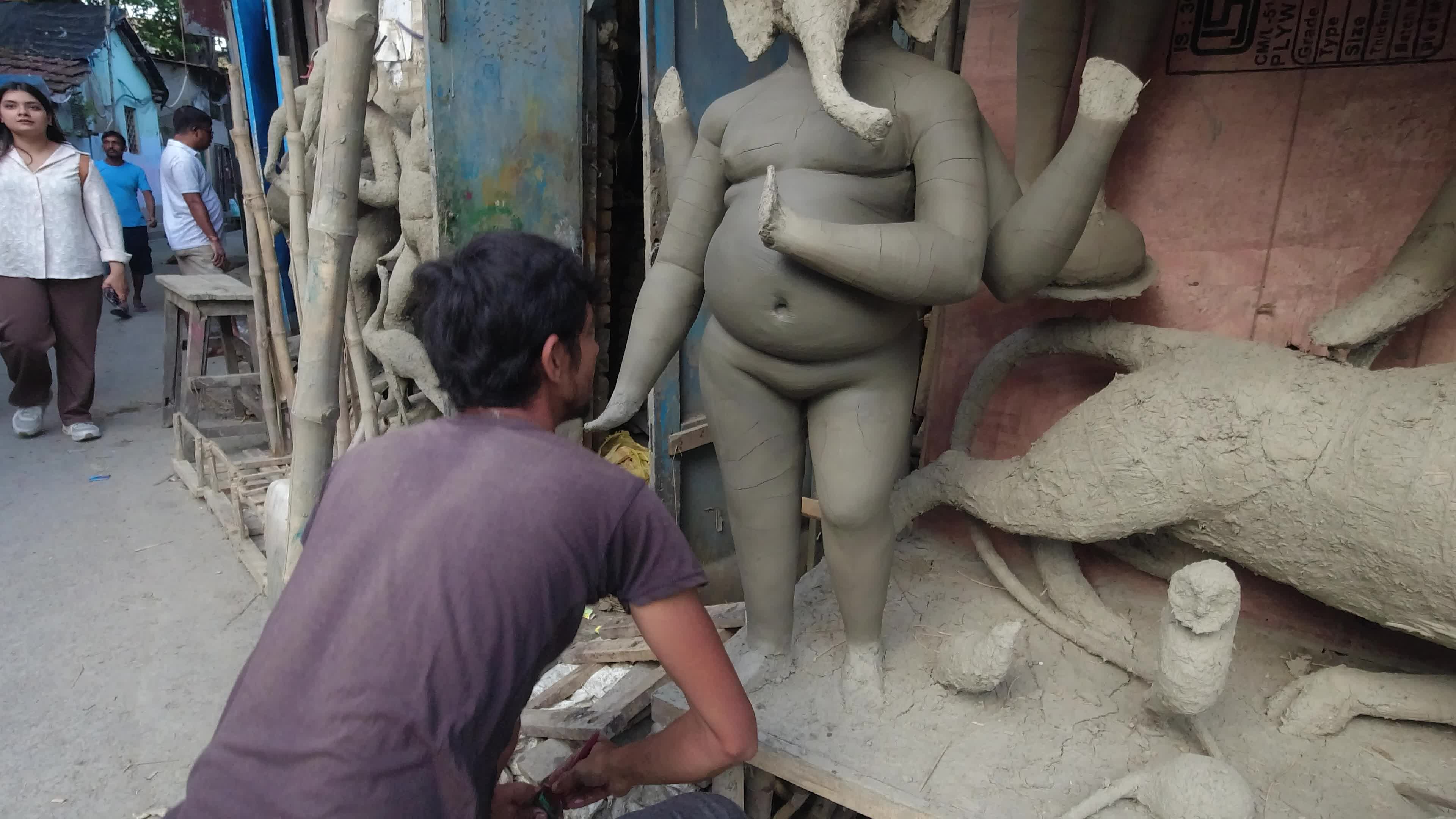 Preparation of Durga puja festival in India.