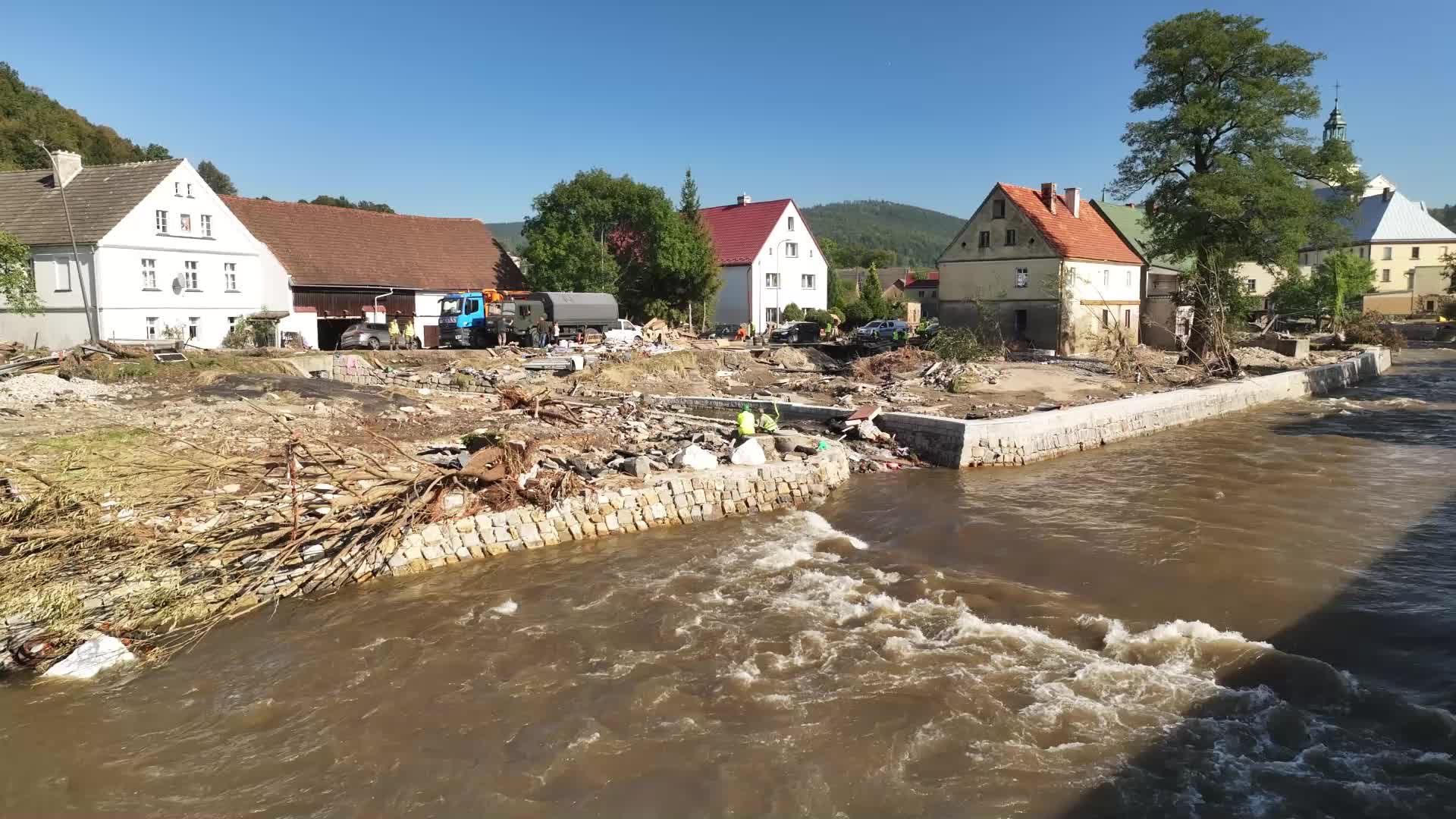 DRONE footage of flood in Poland