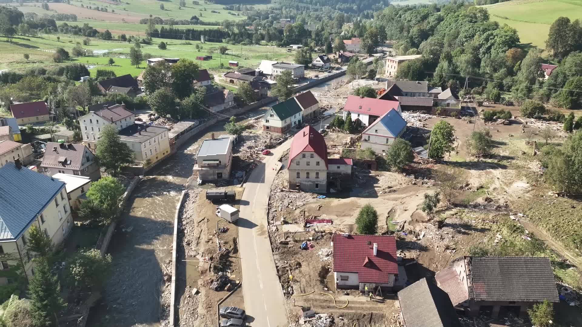 DRONE footage of flood in Poland