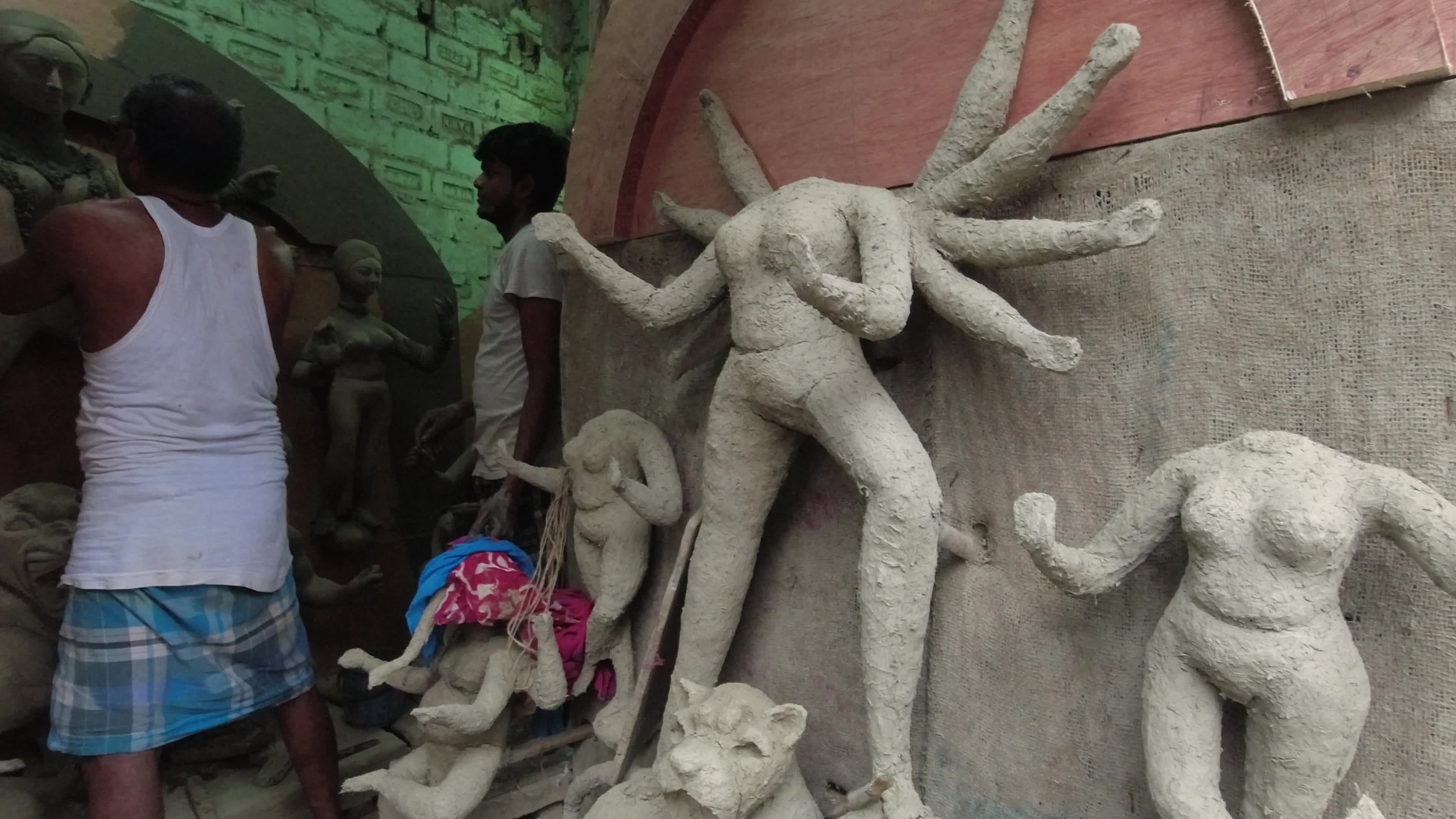 Preparation of Durga puja festival in Kolkata.