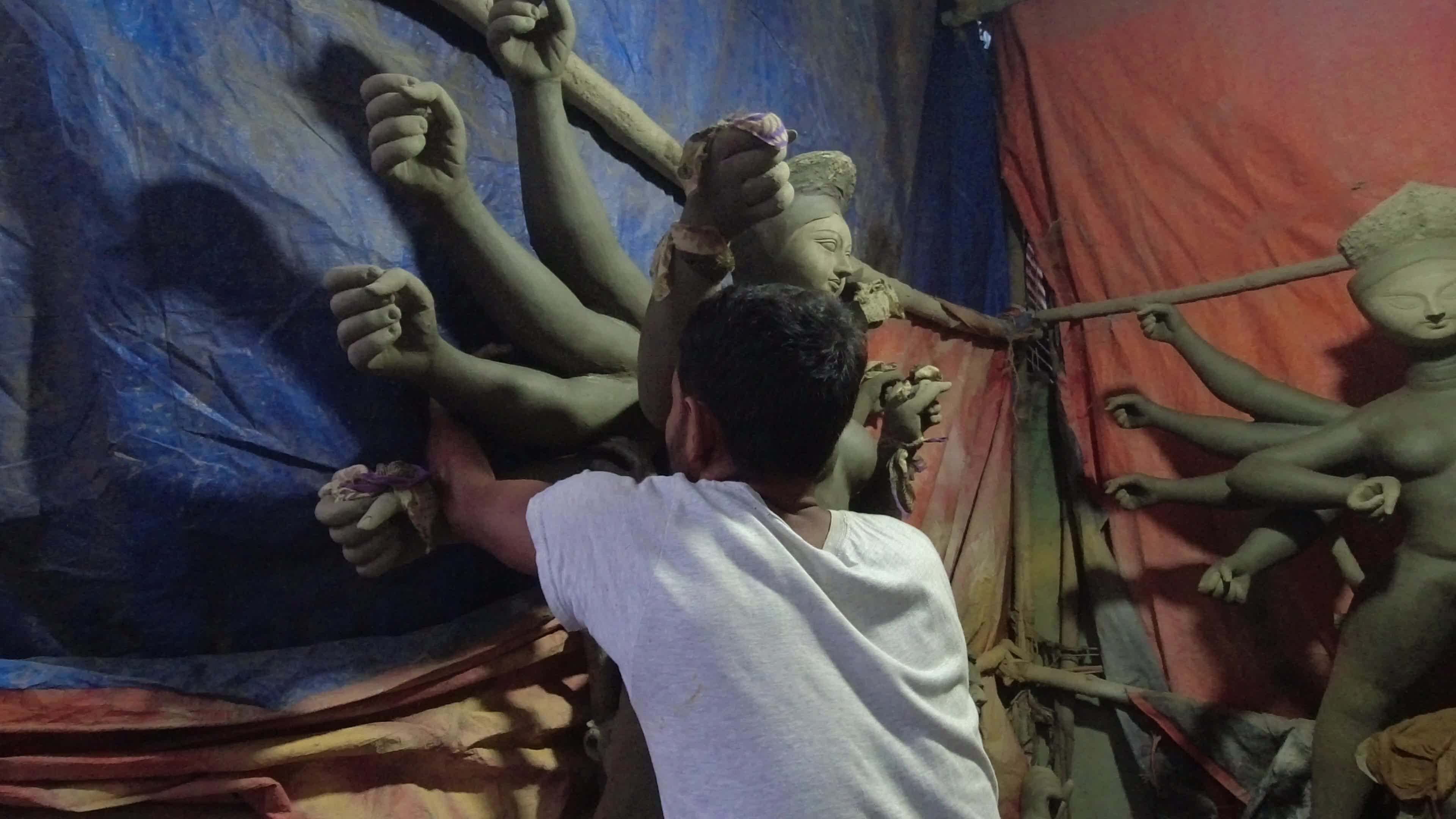 Preparation of Durga puja festival in Kolkata.