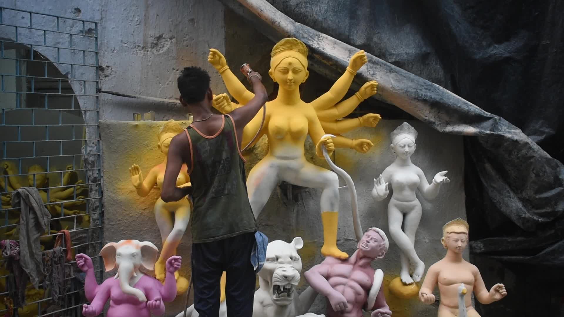 Durga puja preparation in India