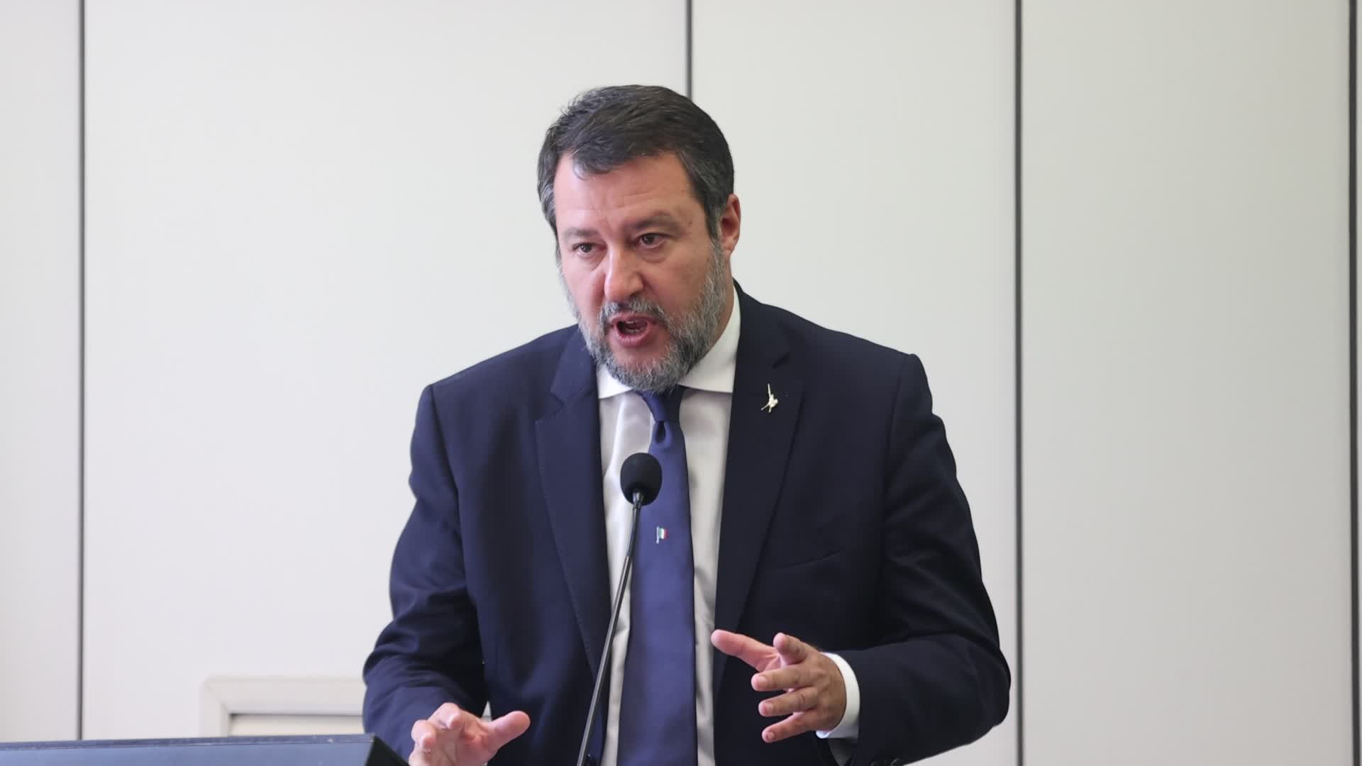 Matteo Salvini attends Le concessioni di infrastrutture e di servizi di trasporto  conference in Milan