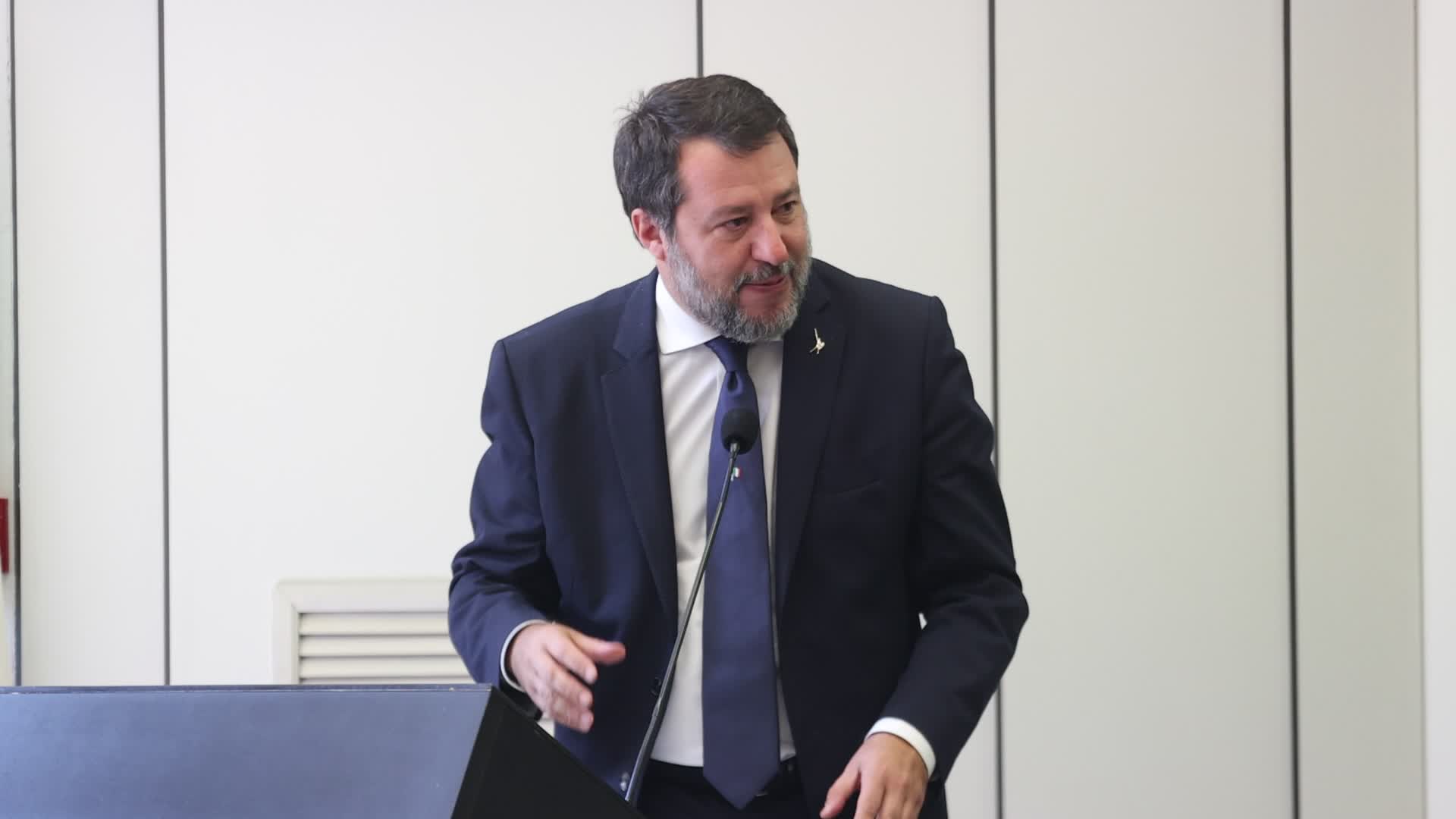 Matteo Salvini attends Le concessioni di infrastrutture e di servizi di trasporto  conference in Milan