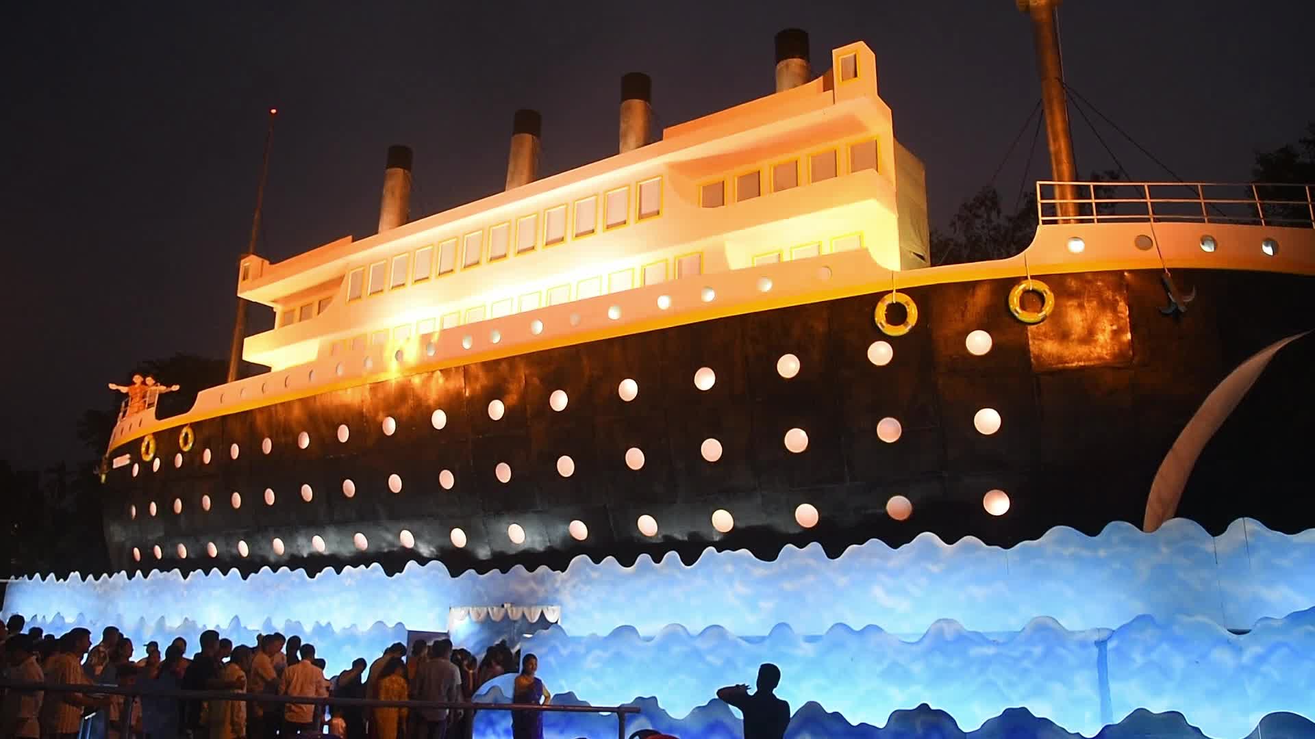 Community 'puja pandal' themed on Titanic' ship in India