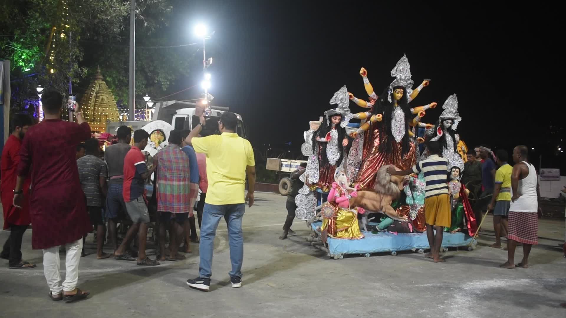 Durga idol immersion in Kolkata, India