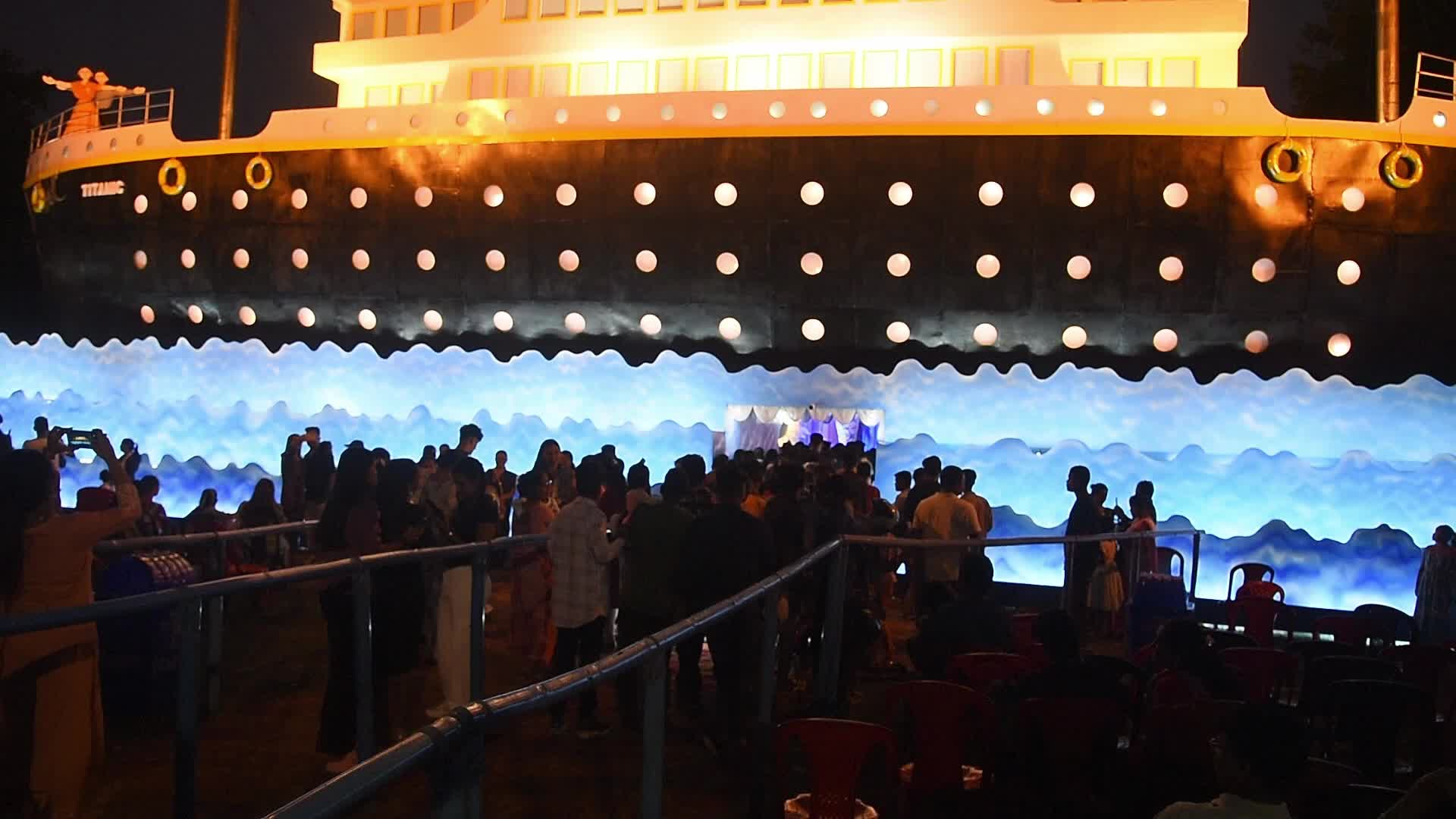 Community 'puja pandal' themed on Titanic' ship in India